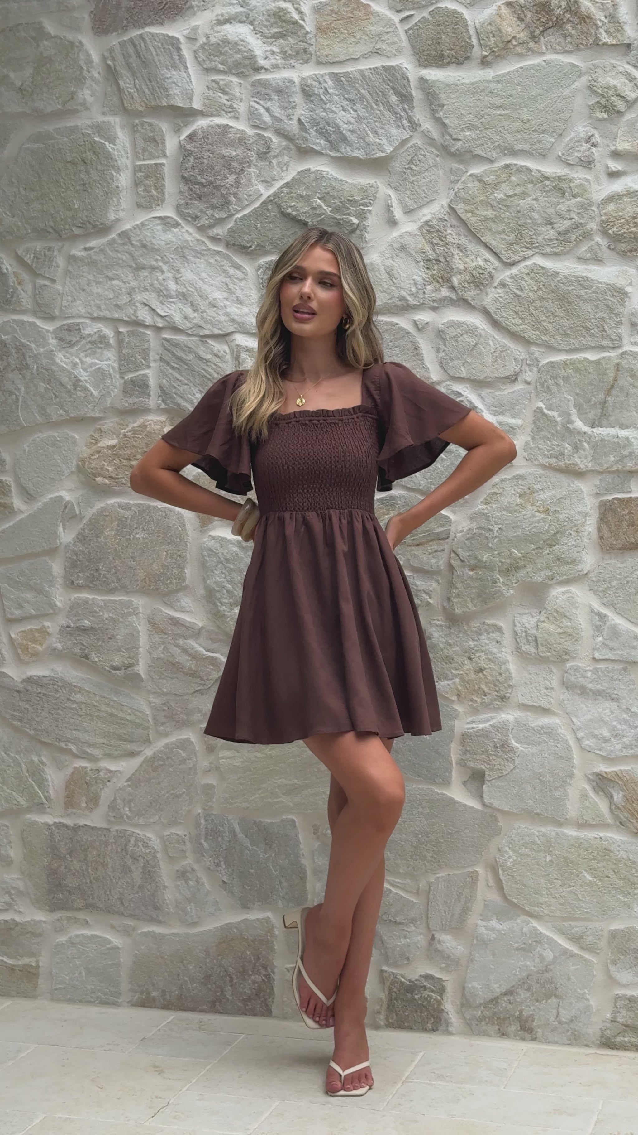 Molly Linen Mini Dress - Chocolate - Billy J