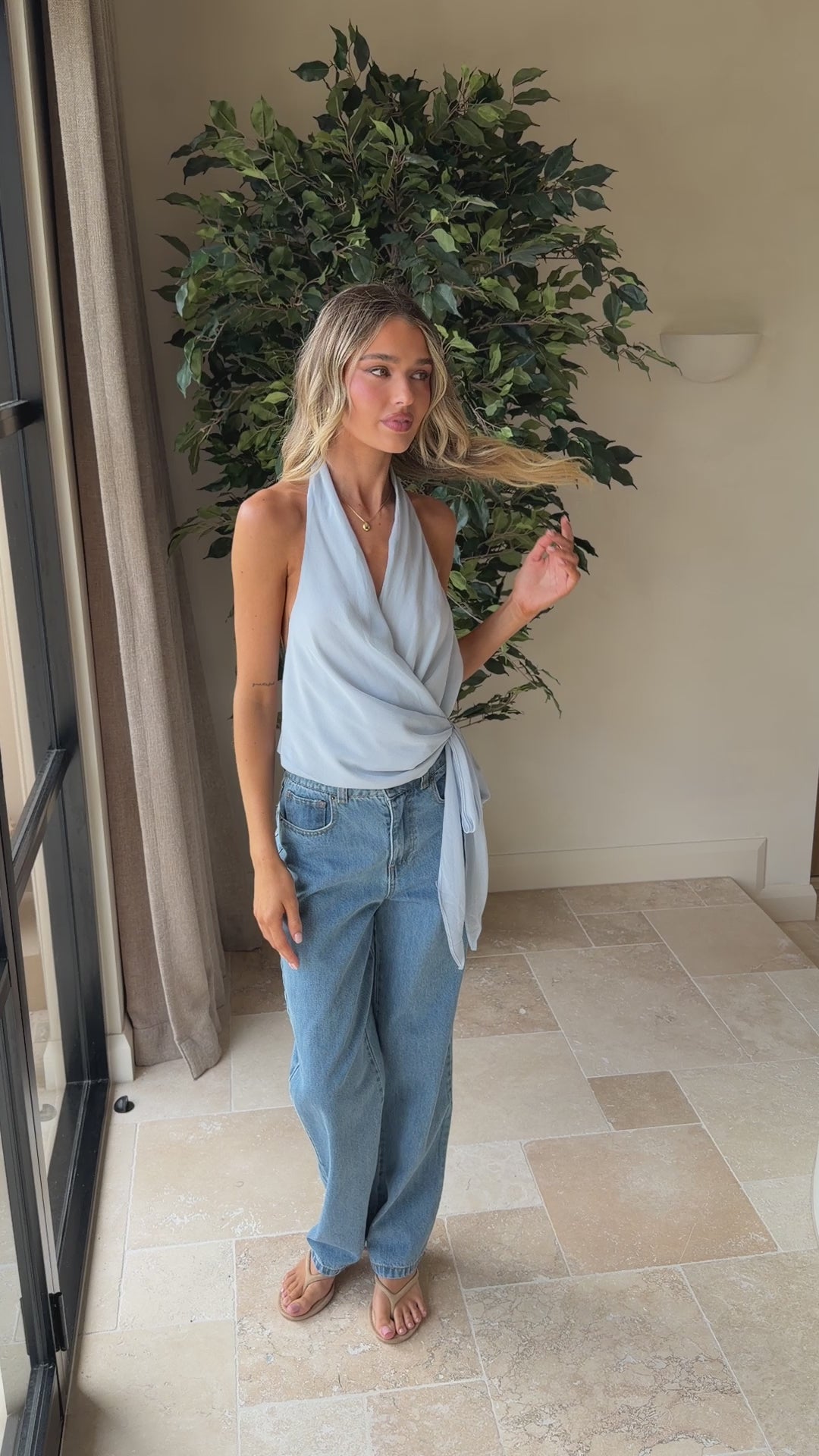 Belle Halter Neck Top - Blue - Billy J