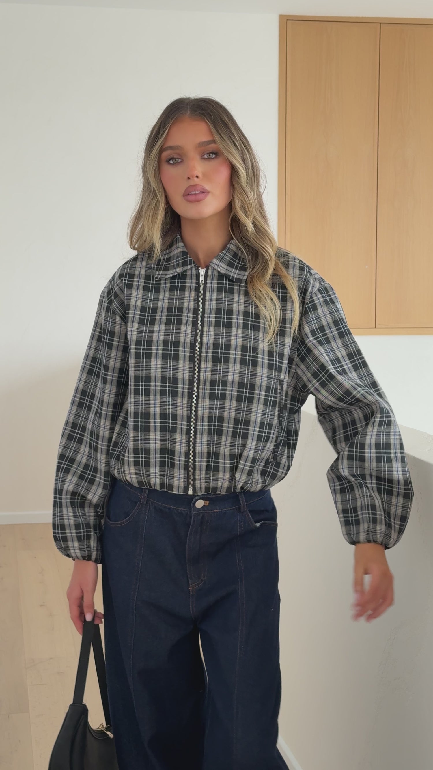 Brax Bomber Jacket - Black/Beige Plaid - Billy J