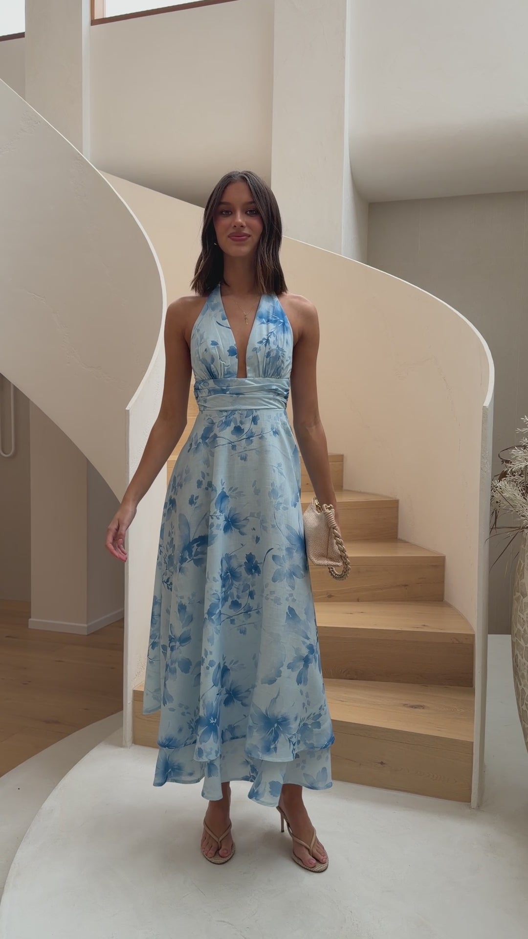 Kathy Halter Neck Maxi Dress - Blue Floral - Billy J