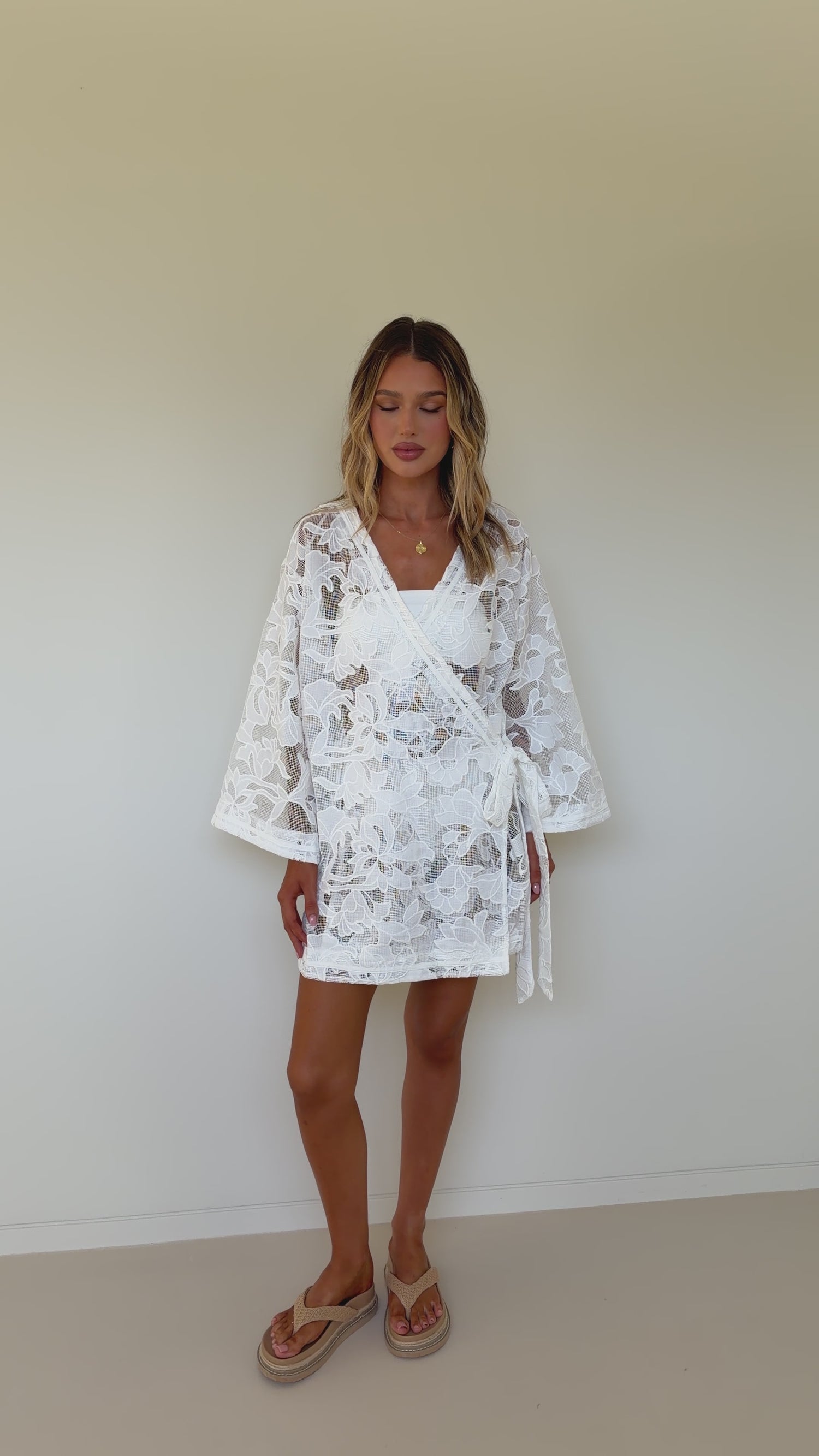 Mollie Wrap Dress - White Bloom Lace - Billy J