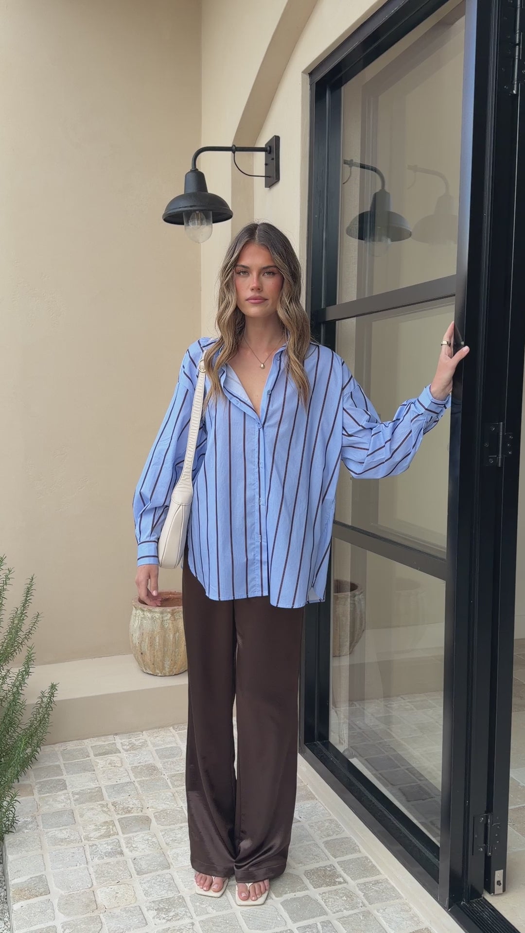 Arli Button Up Shirt - Blue/Brown Stripe - Billy J