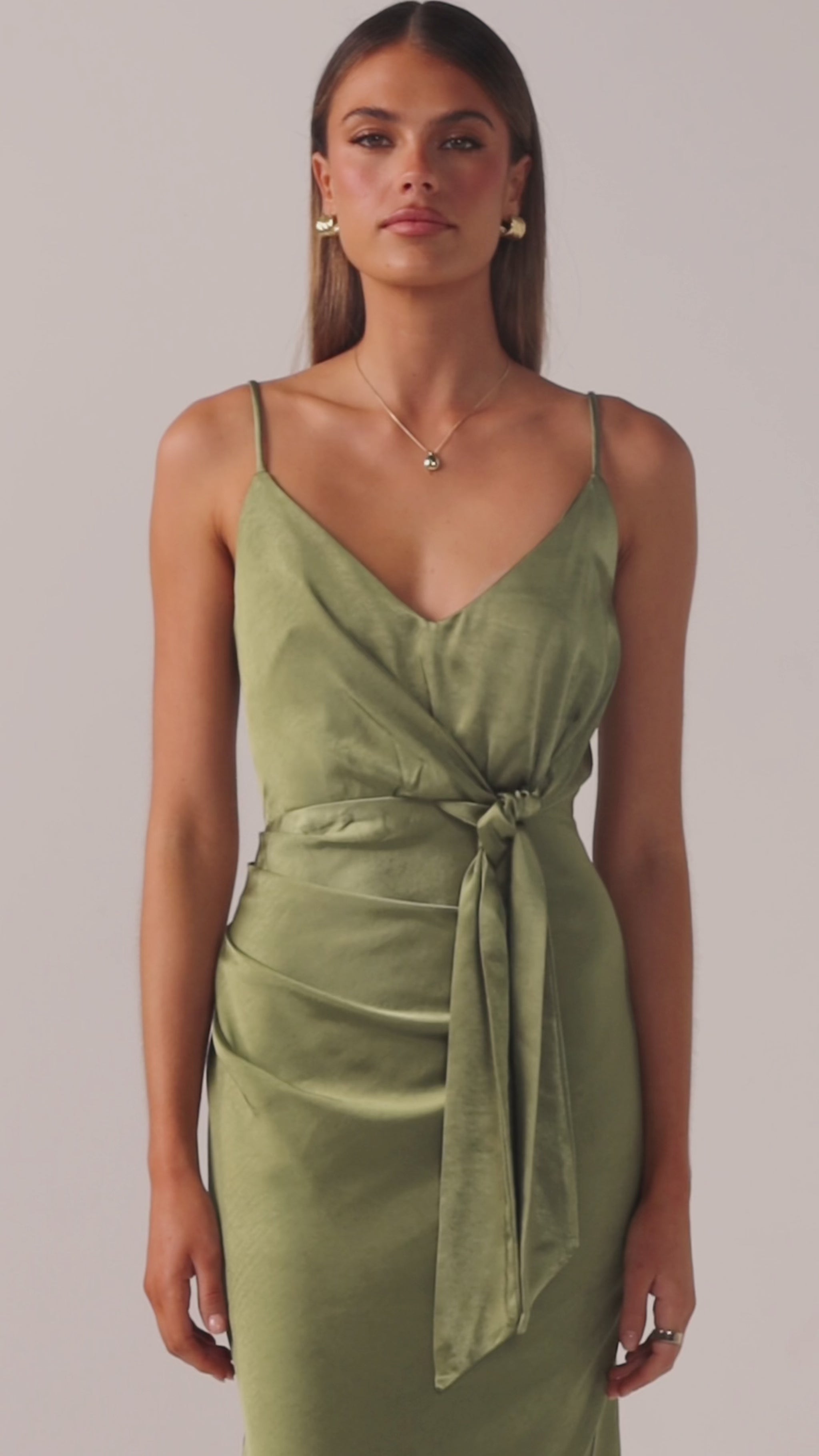 Yasmeen Tie Front Maxi Dress - Olive - Billy J