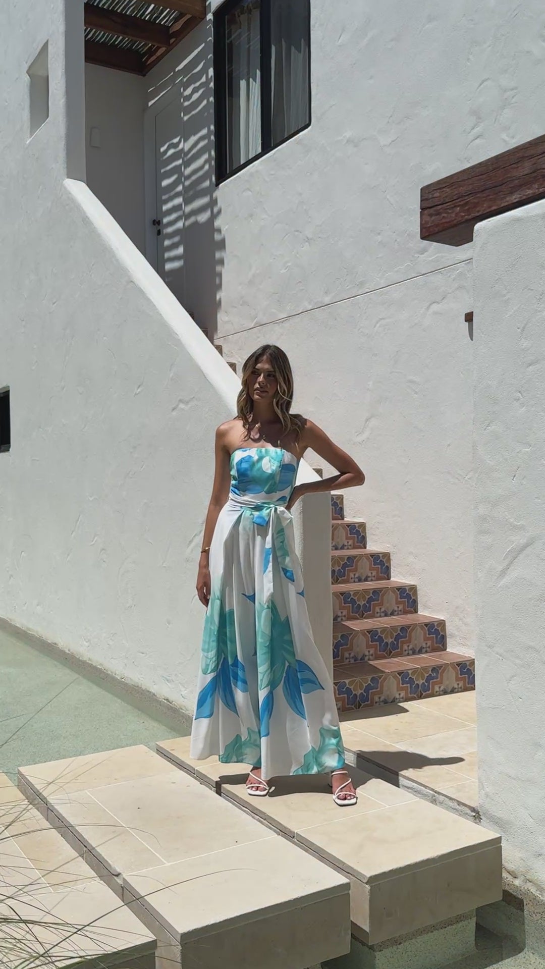 Load video: Maisy Strapless Jumpsuit - Blue Teal - Billy J