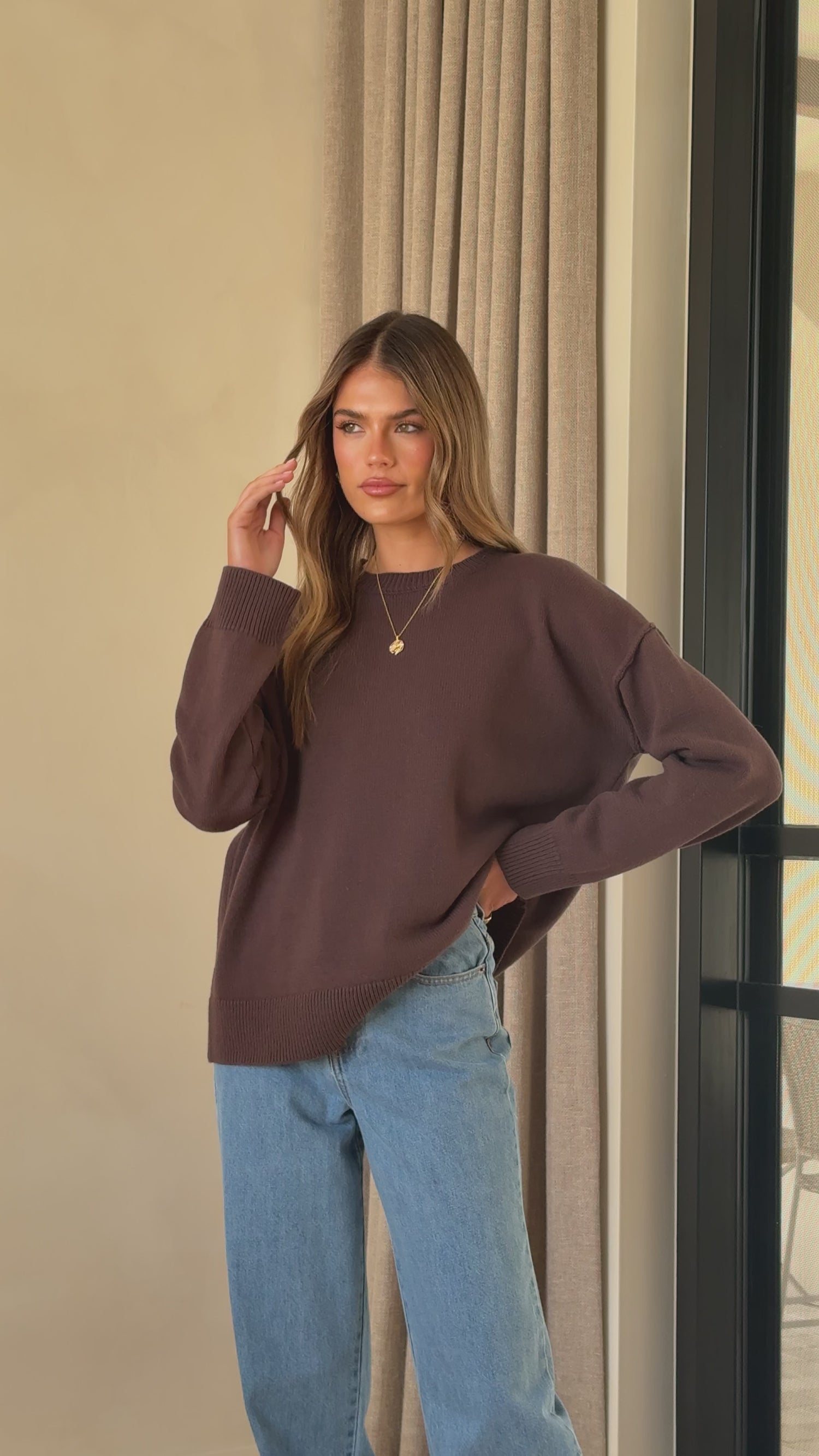 MVN Adrianne Crew Neck Knit Jumper - Brown - Billy J
