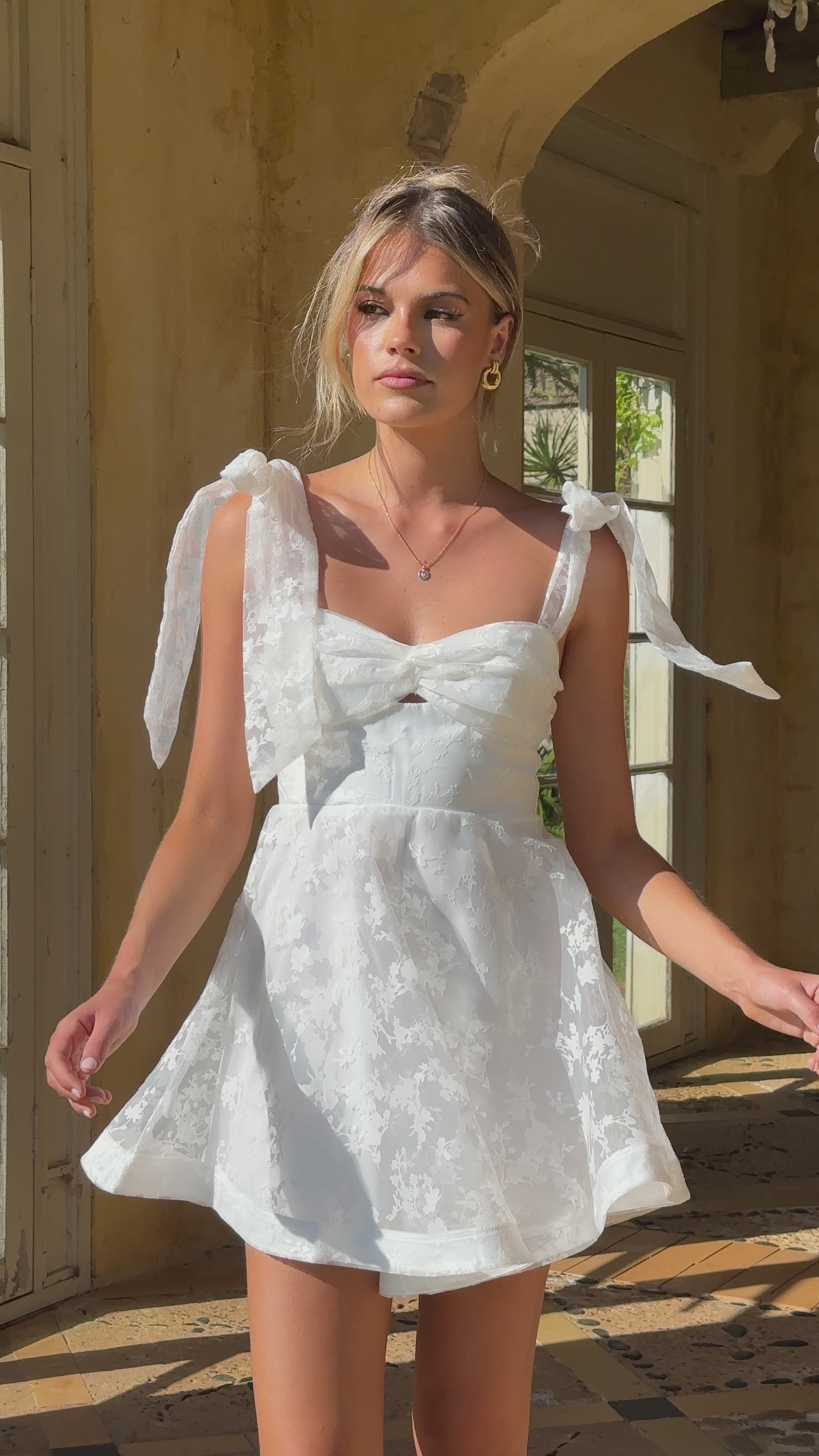 Load video: Karis Mini Dress - White - Billy J