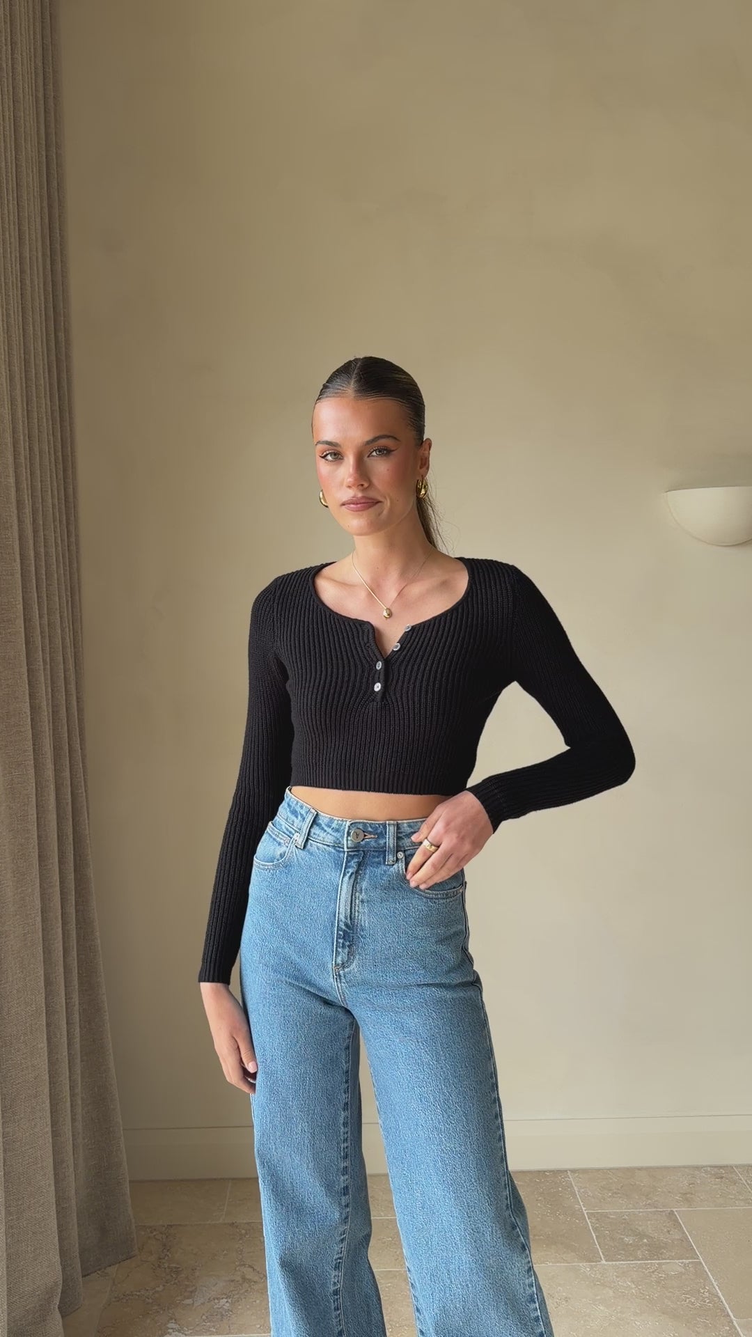 Lacy Long Sleeve Top - Black - Billy J