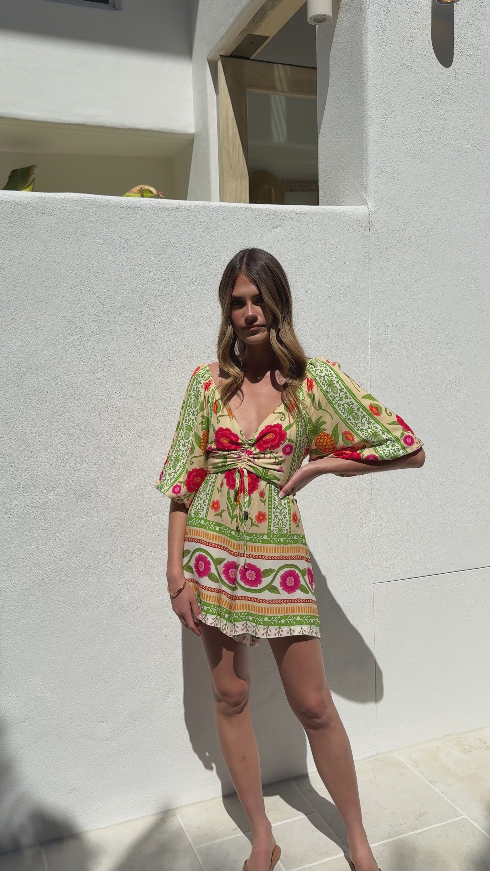 Janiya Puff Sleeve Playsuit - Sunkissed Print - Billy J