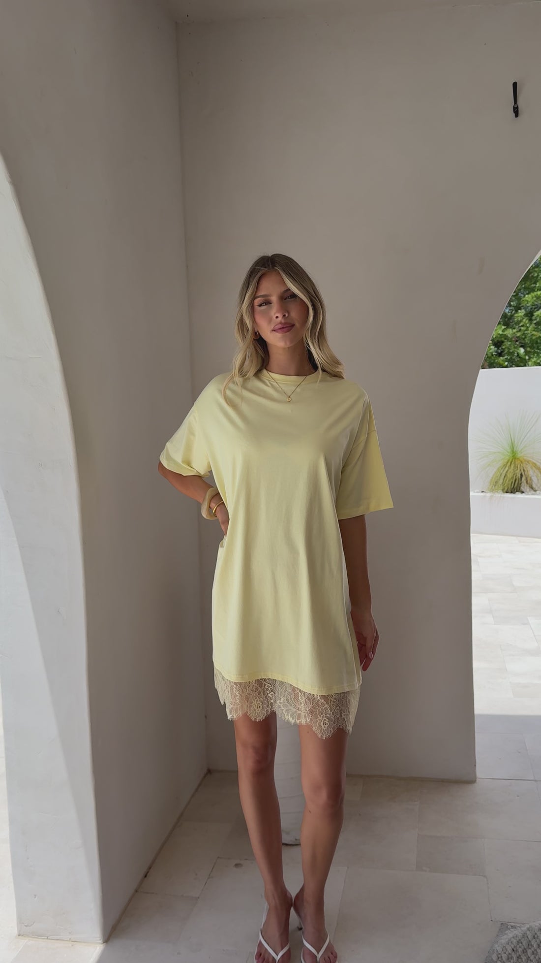 Saya T Shirt Lace Mini Dress - Yellow - Billy J