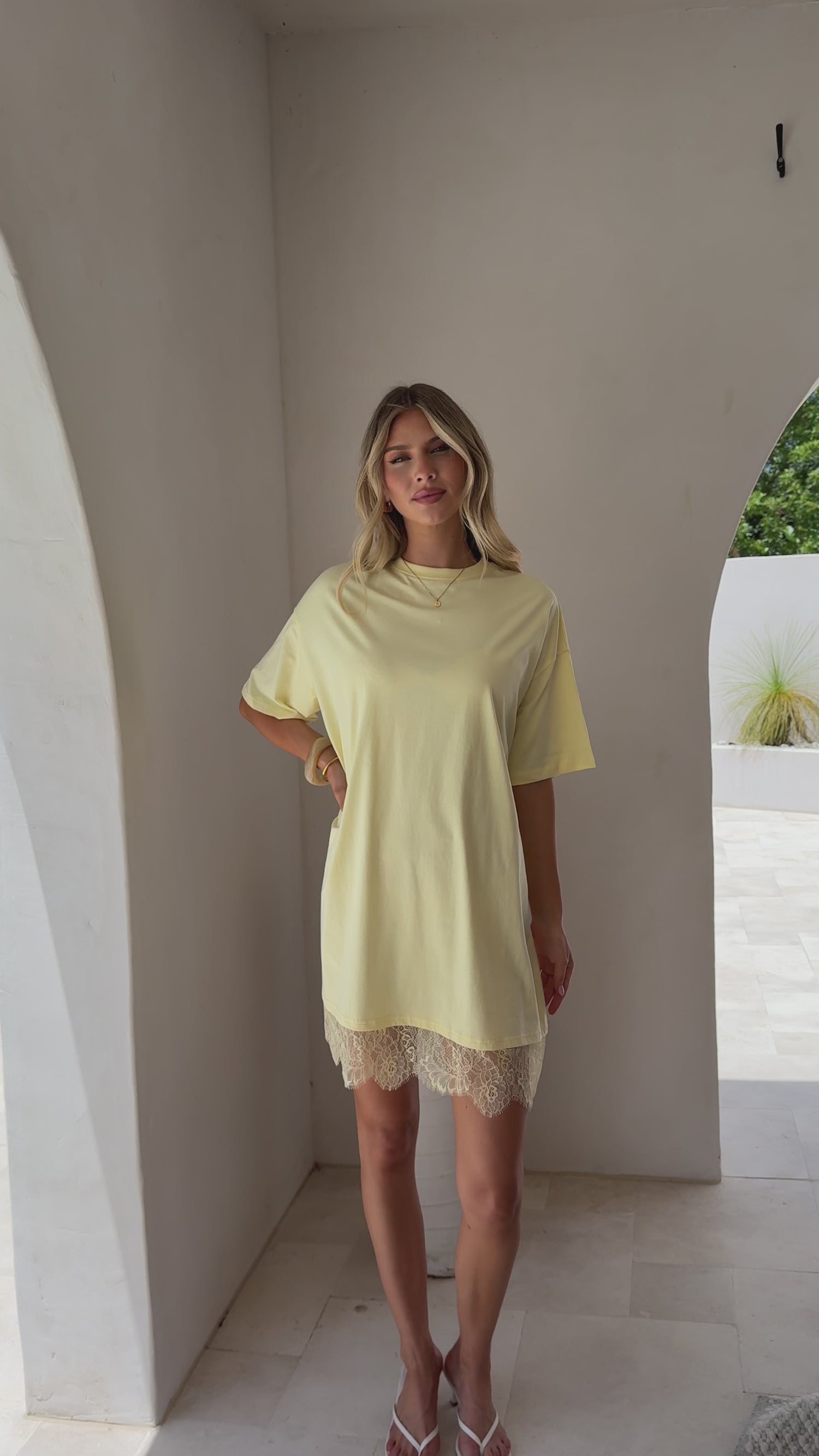 Saya T Shirt Lace Mini Dress - Yellow - Billy J