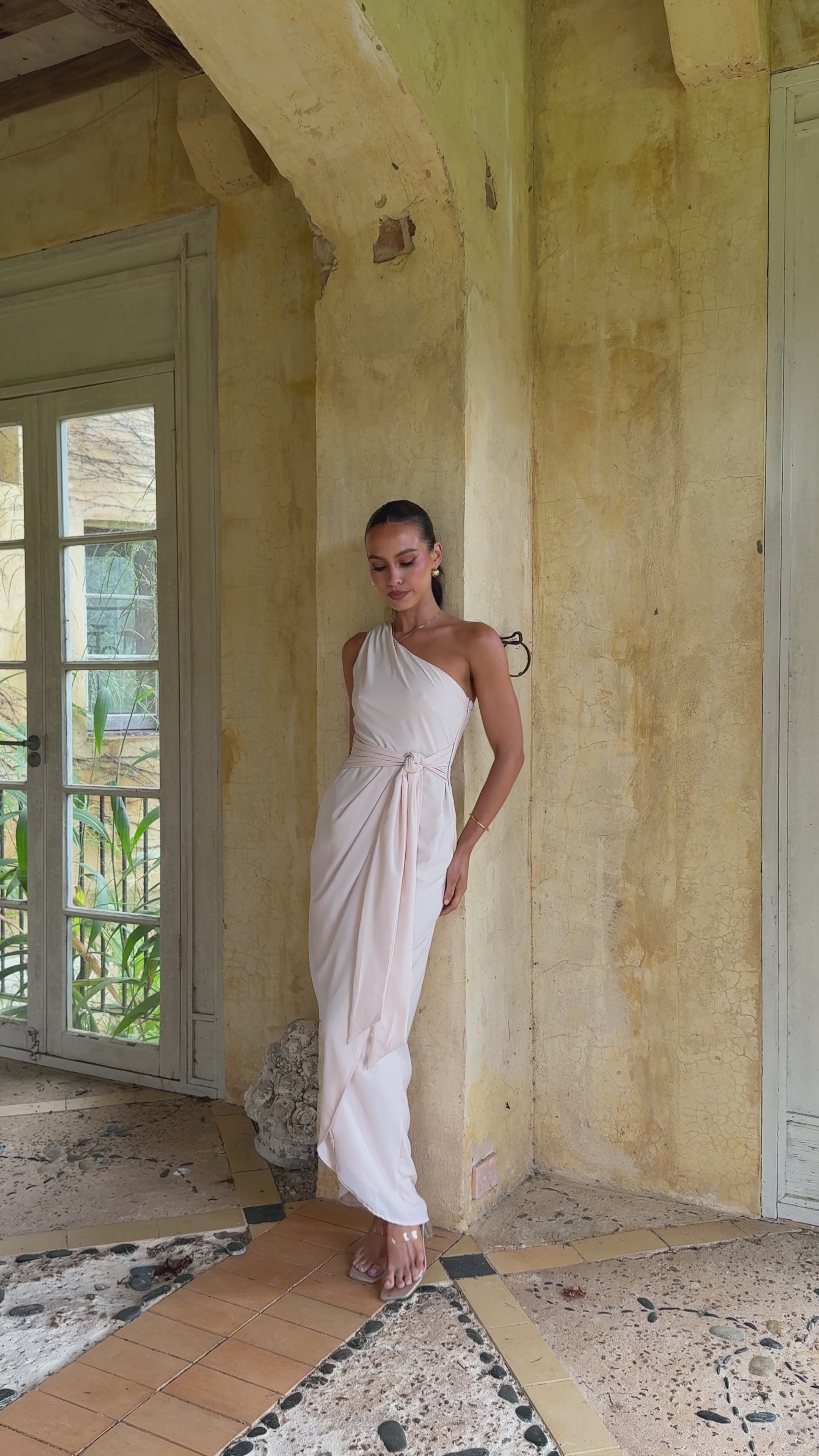 Load video: Clara One Shoulder Maxi Dress - Ivory - Billy J
