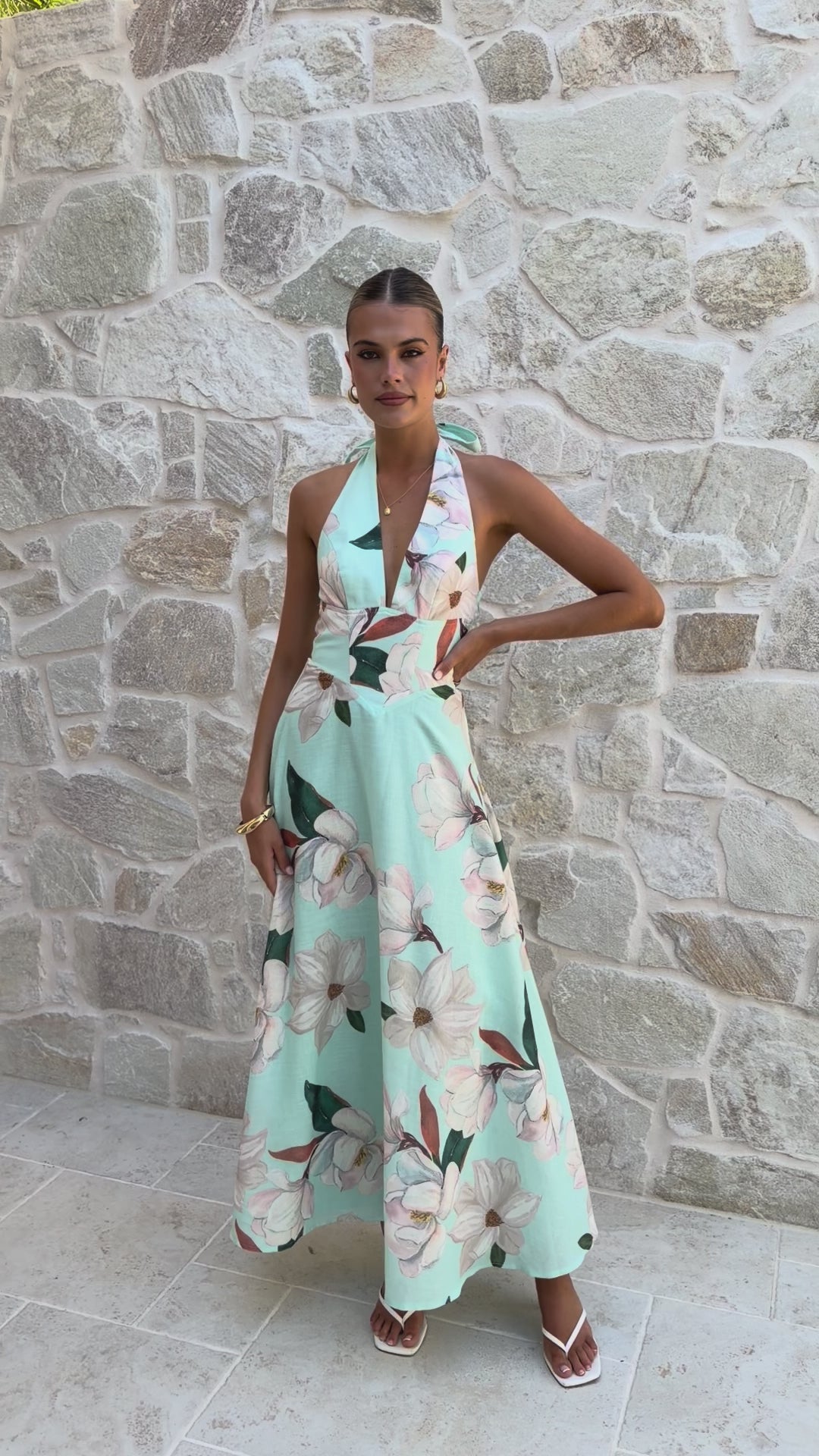 Load video: Skye Maxi Dress - Aqua/White Floral - Billy J
