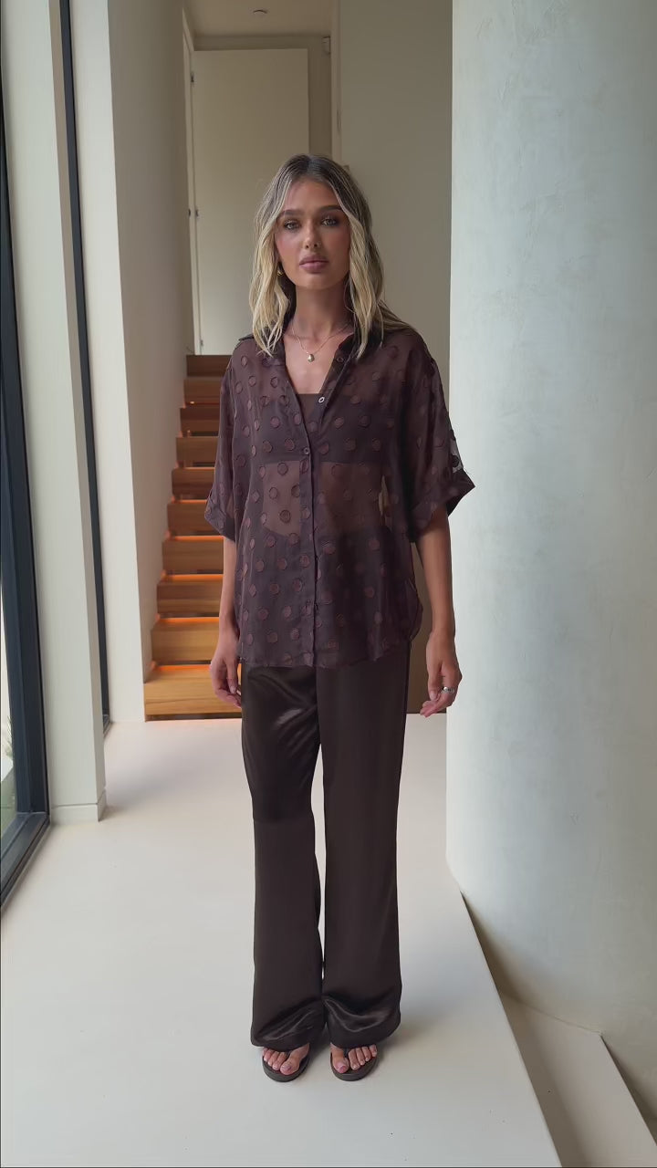 Katherine Semi Sheer Button Up Shirt - Chocolate Spot - Billy J