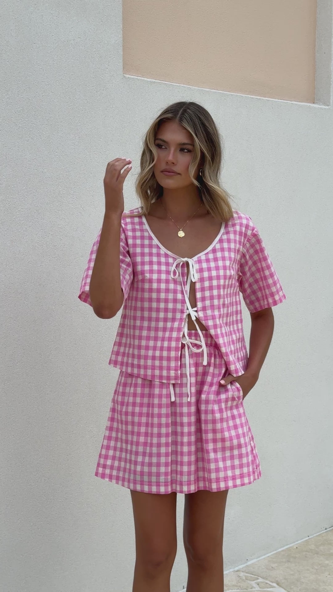 Load video: Madison Top - Pink/White Gingham - Billy J