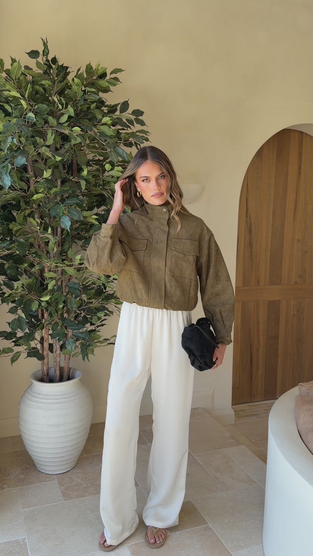 Load video: Josh Funnel Neck Jacket - Khaki - Billy J