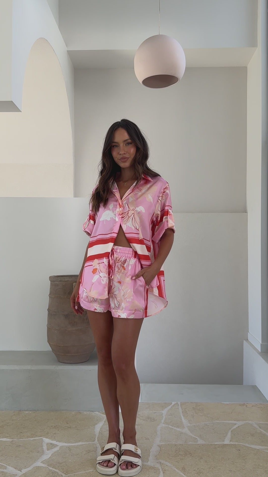 Vallerie Button Up Shirt - Pink/White Print - Billy J
