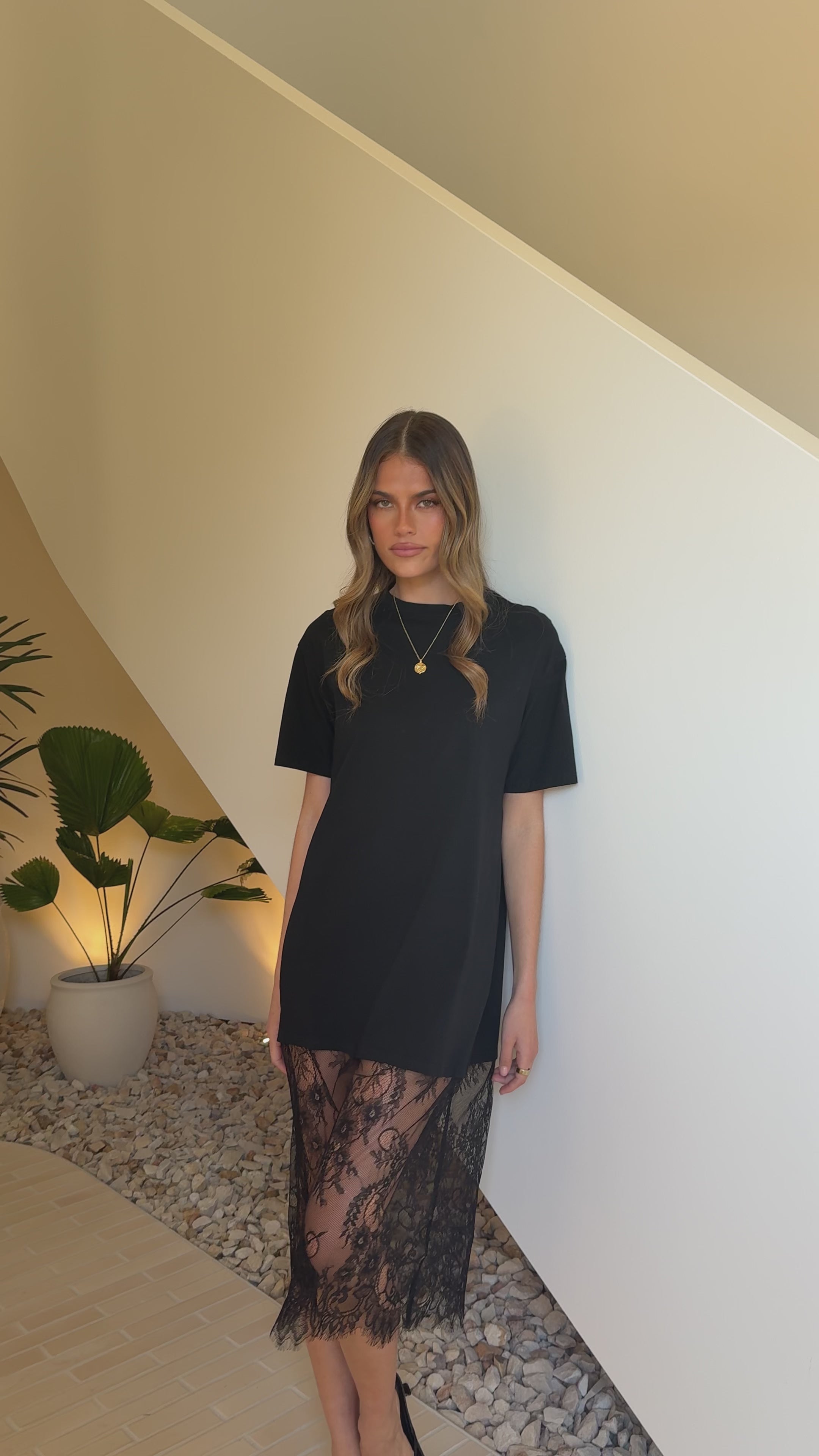 Load video: Danika T-Shirt Midi Dress - Black - Billy J