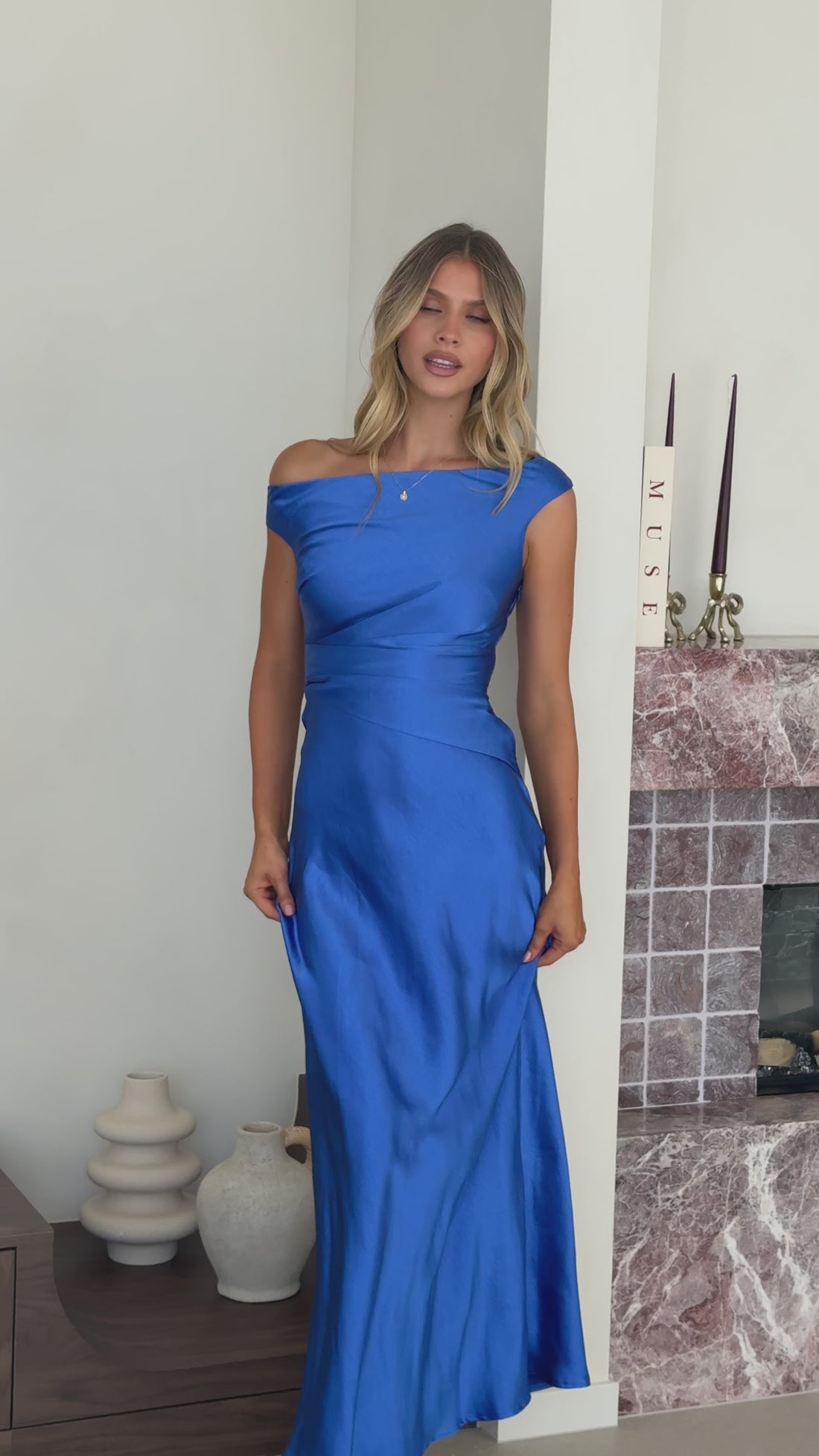 Auria Off Shoulder Maxi Dress - Royal Blue - Billy J