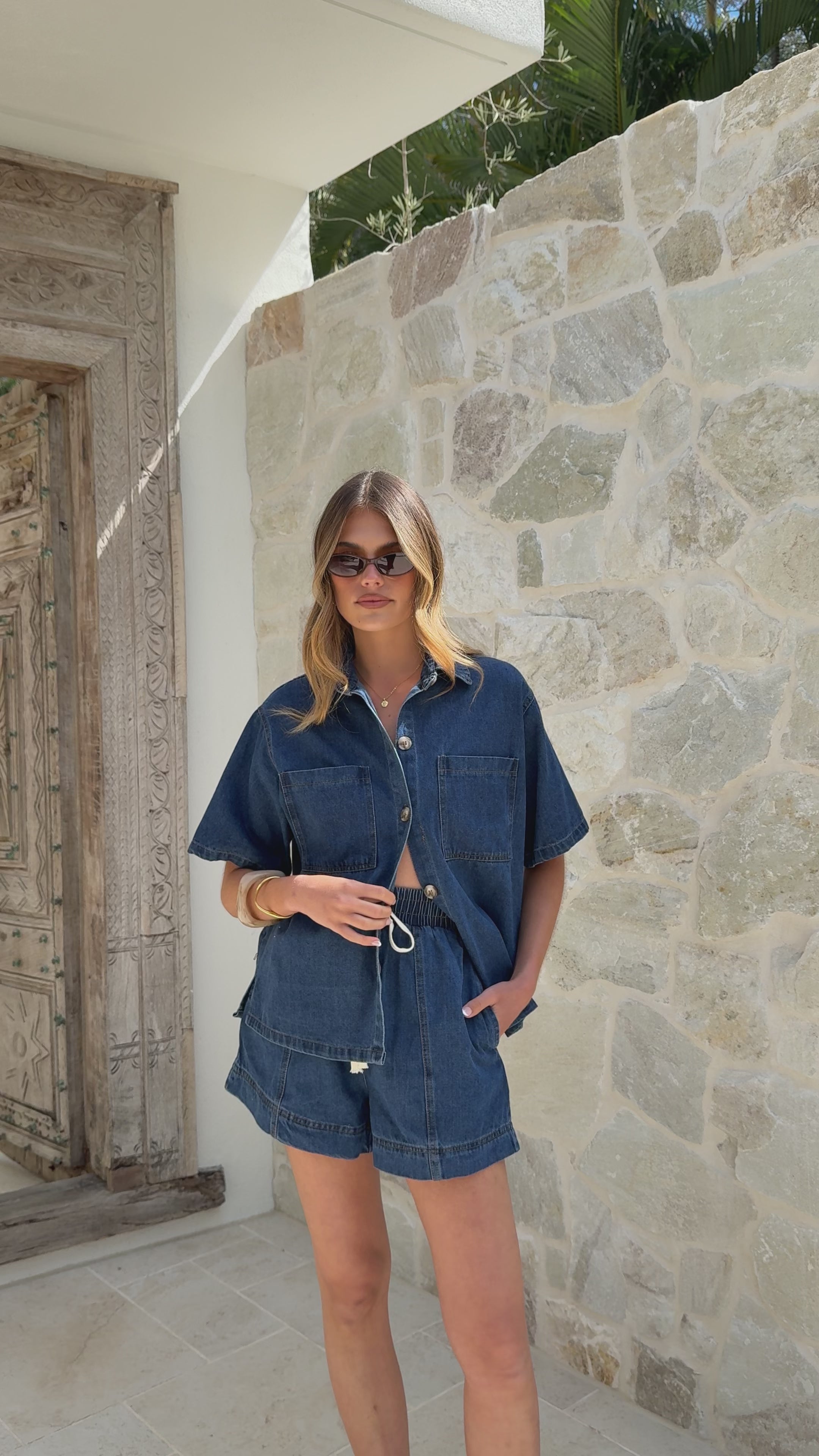 Load video: Adia Top and Shorts Set - Dark Denim - Billy J