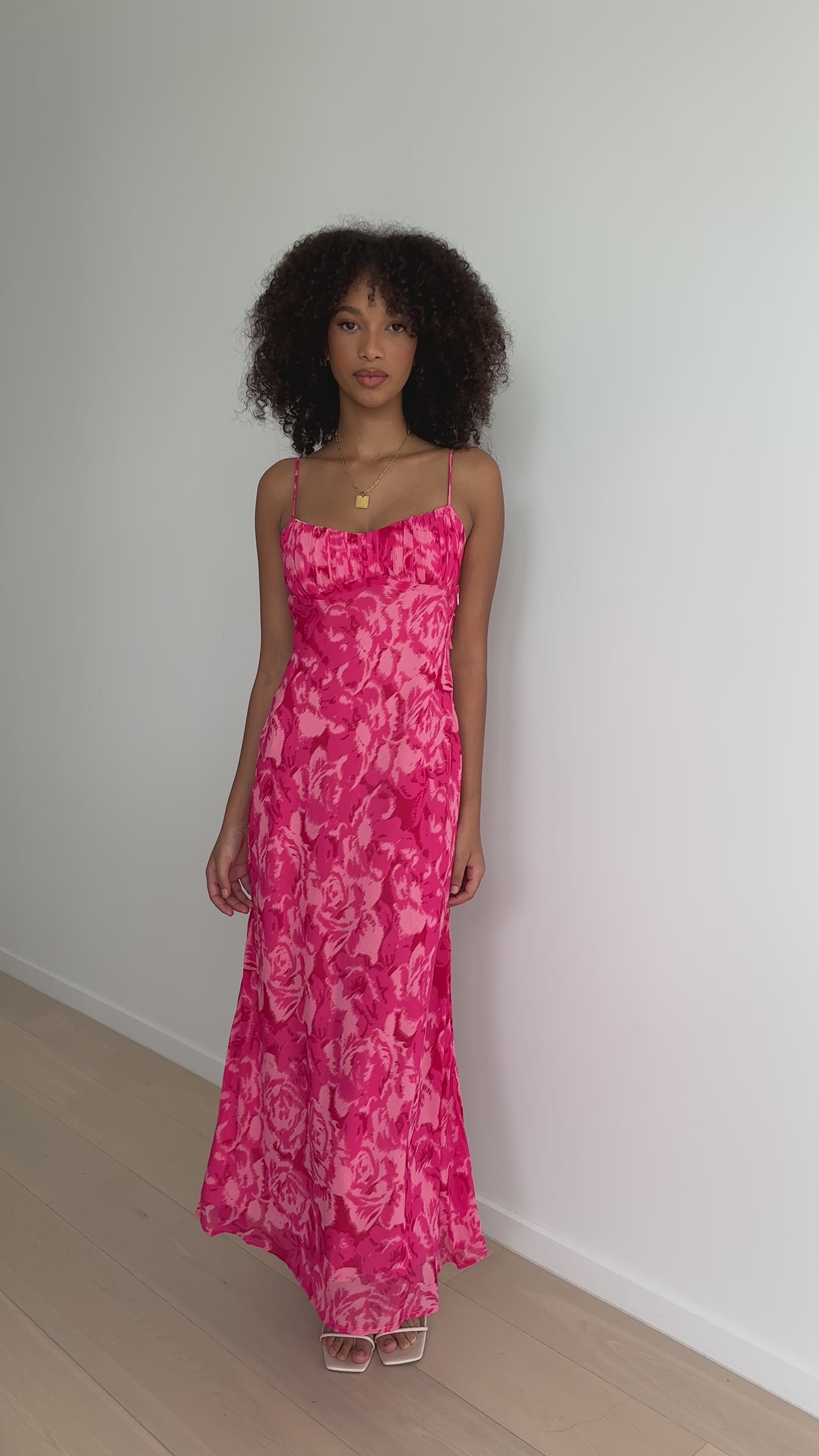 Load video: Margie Midi Dress - Pink Floral - Billy J