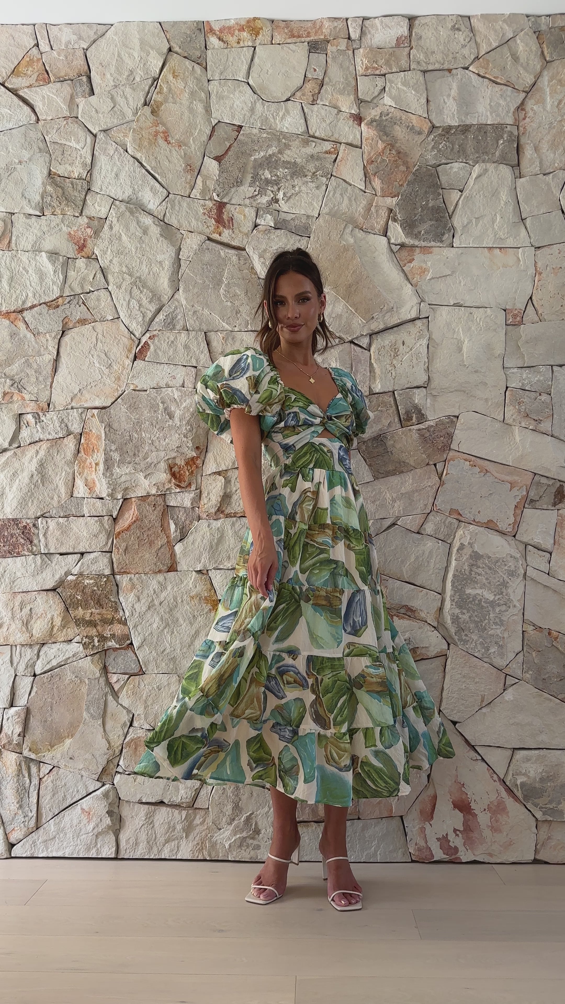 Load video: Balthazar Maxi Dress - Green / Blue Print - Billy J