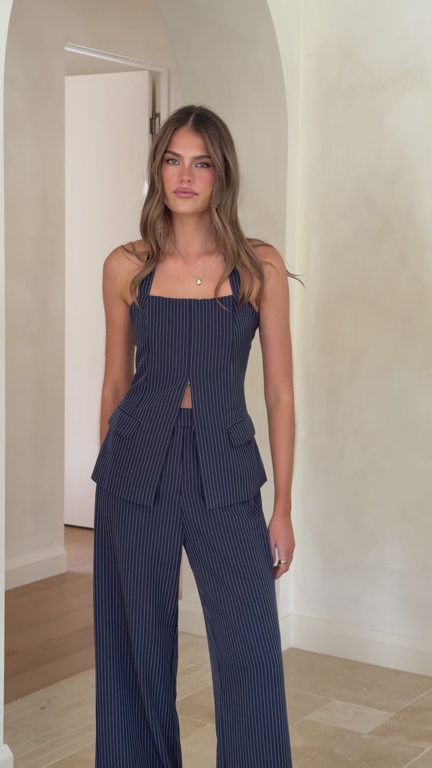 Fallon Halter Neck Top - Navy - Billy J