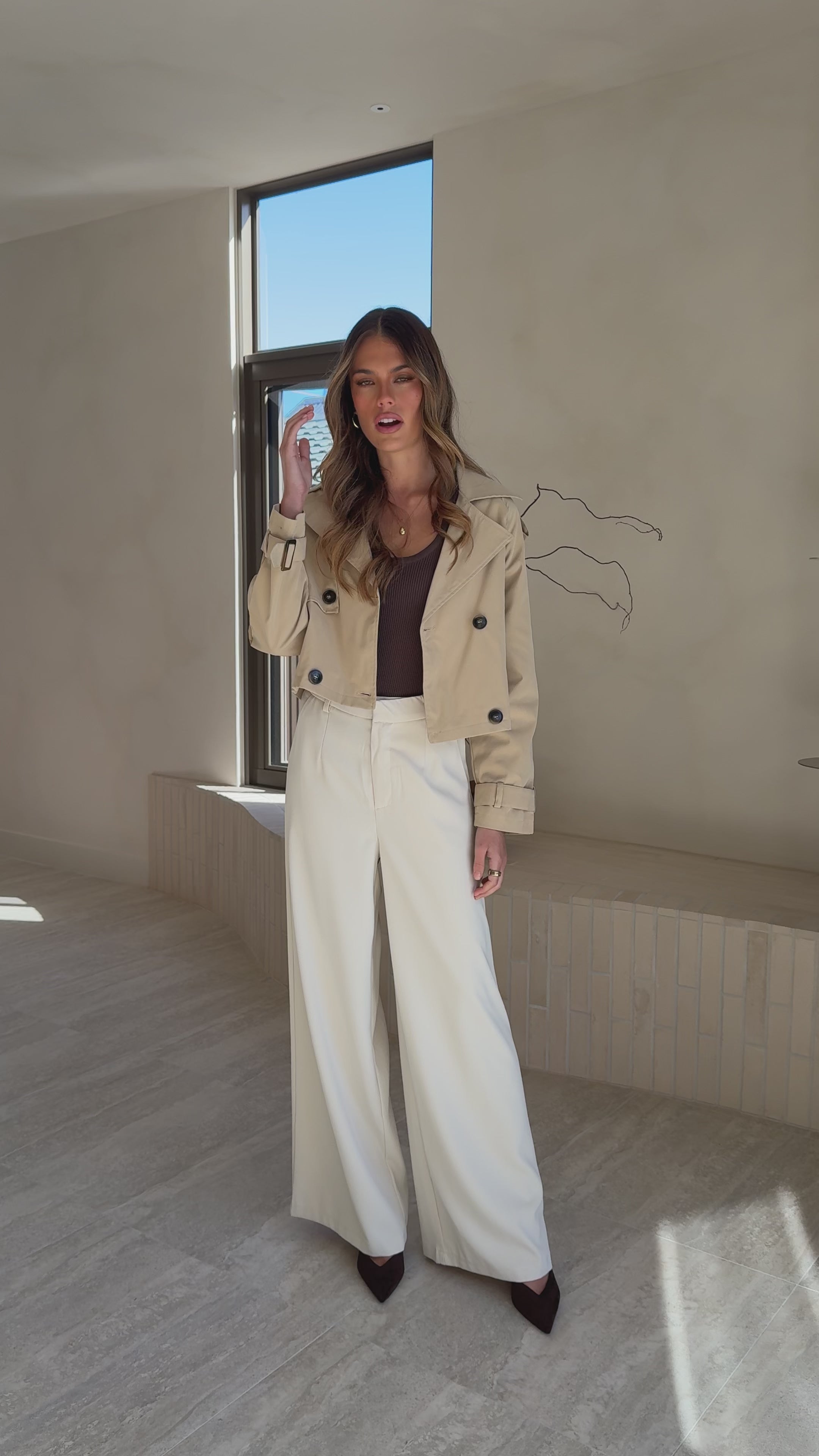 Load video: Deena Cropped Coat - Beige - Billy J