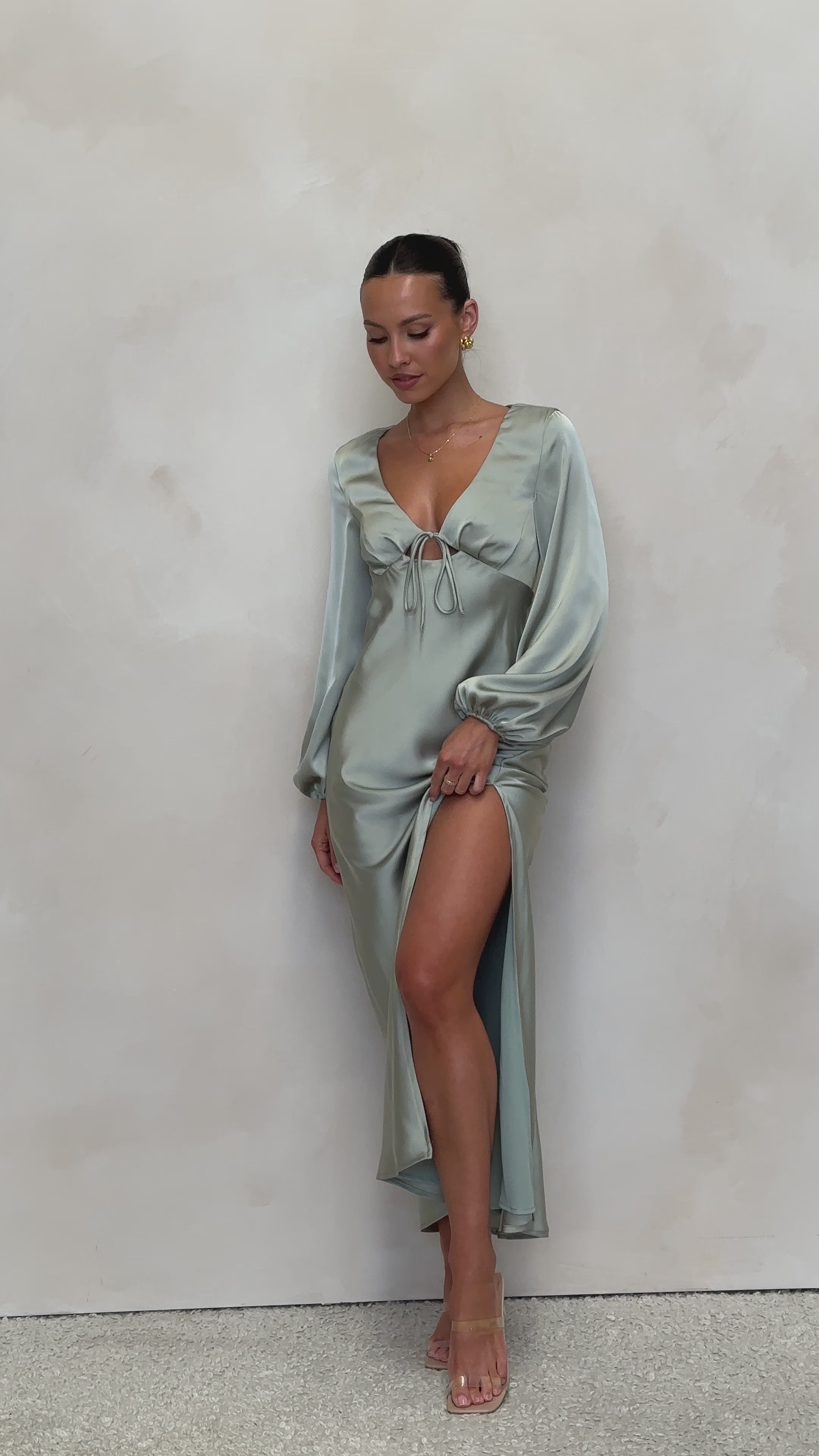 Load video: Brigitte Maxi Dress - Sage - Billy J