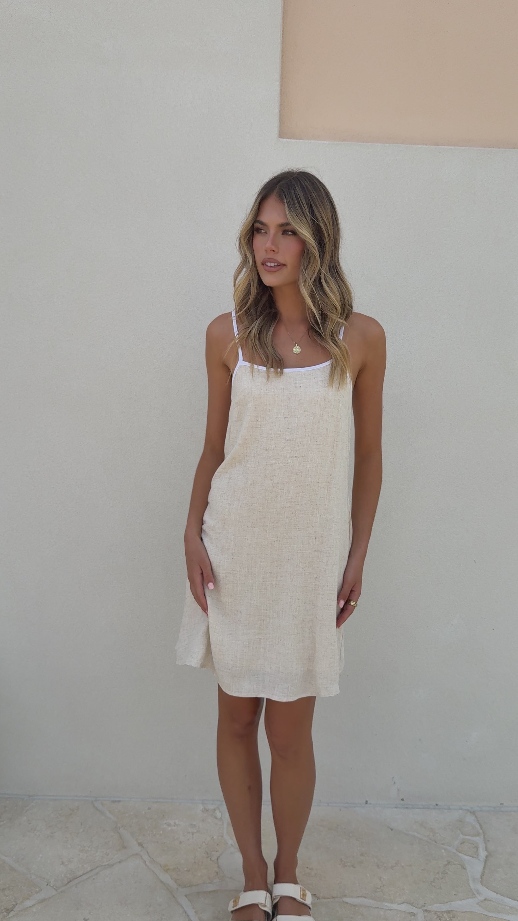 Load video: Libra Mini Dress - Natural/White - Billy J
