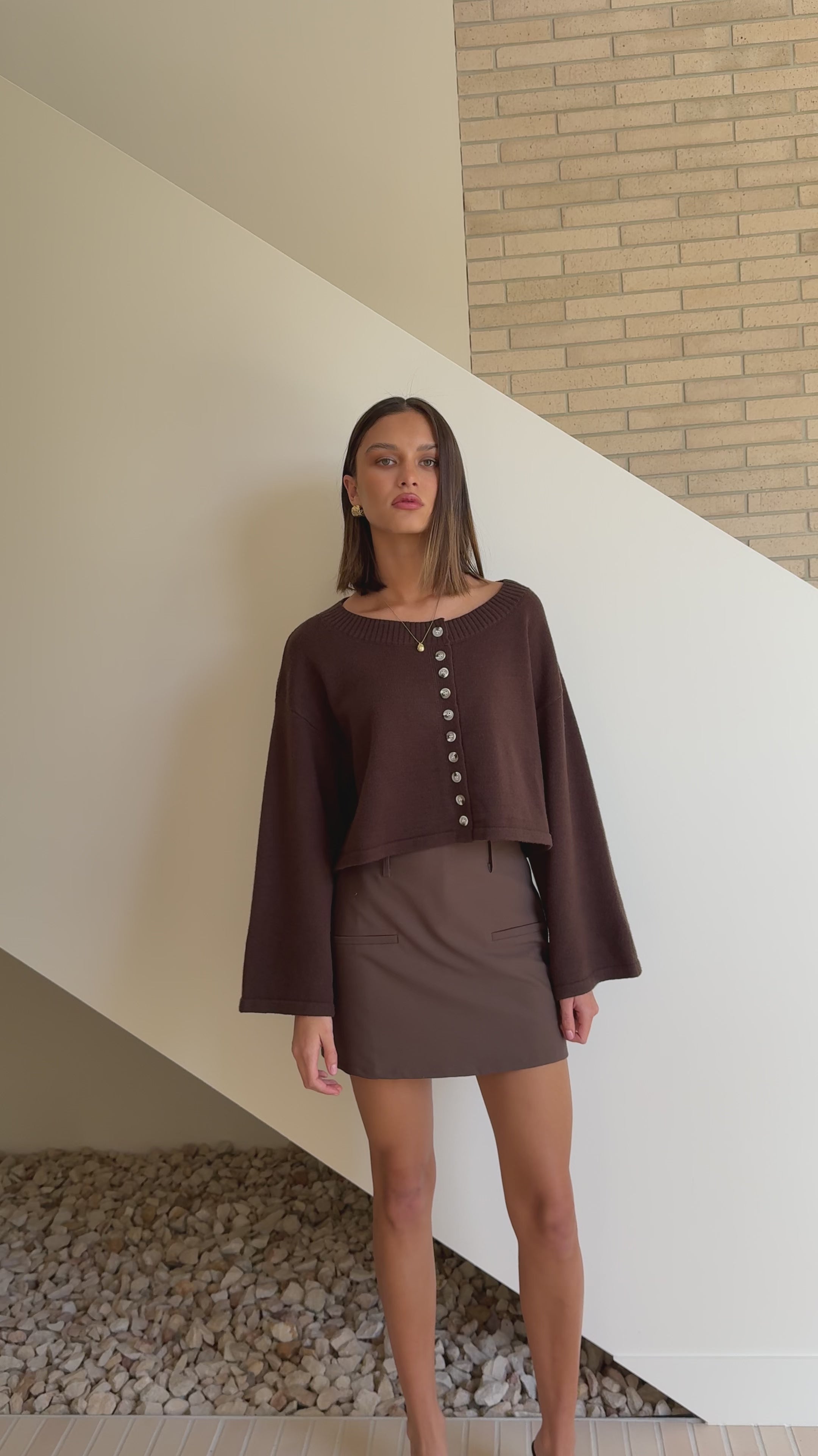 Load video: Isako Button Up Long Sleeve Top - Brown - Billy J