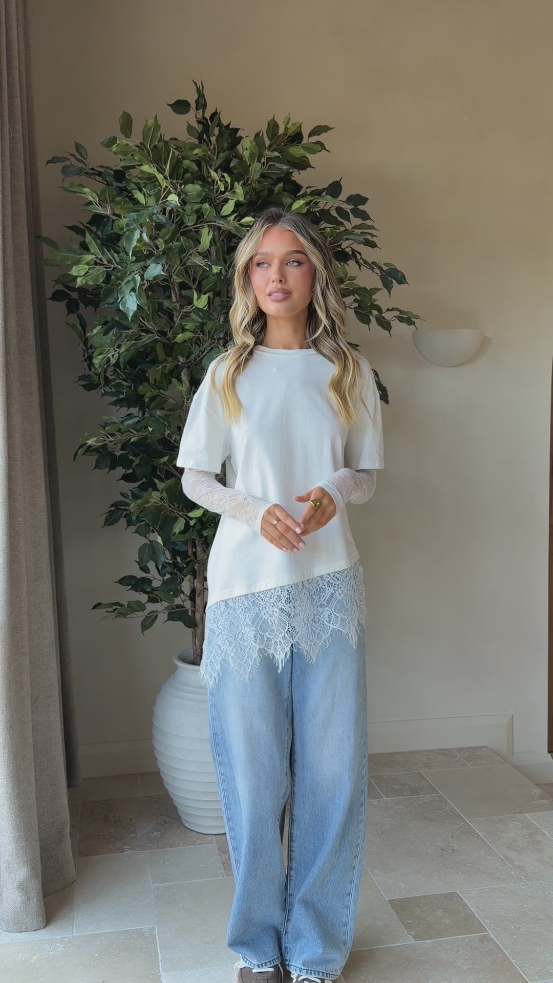Load video: Quinn Lace Long Sleeve Top - White - Billy J