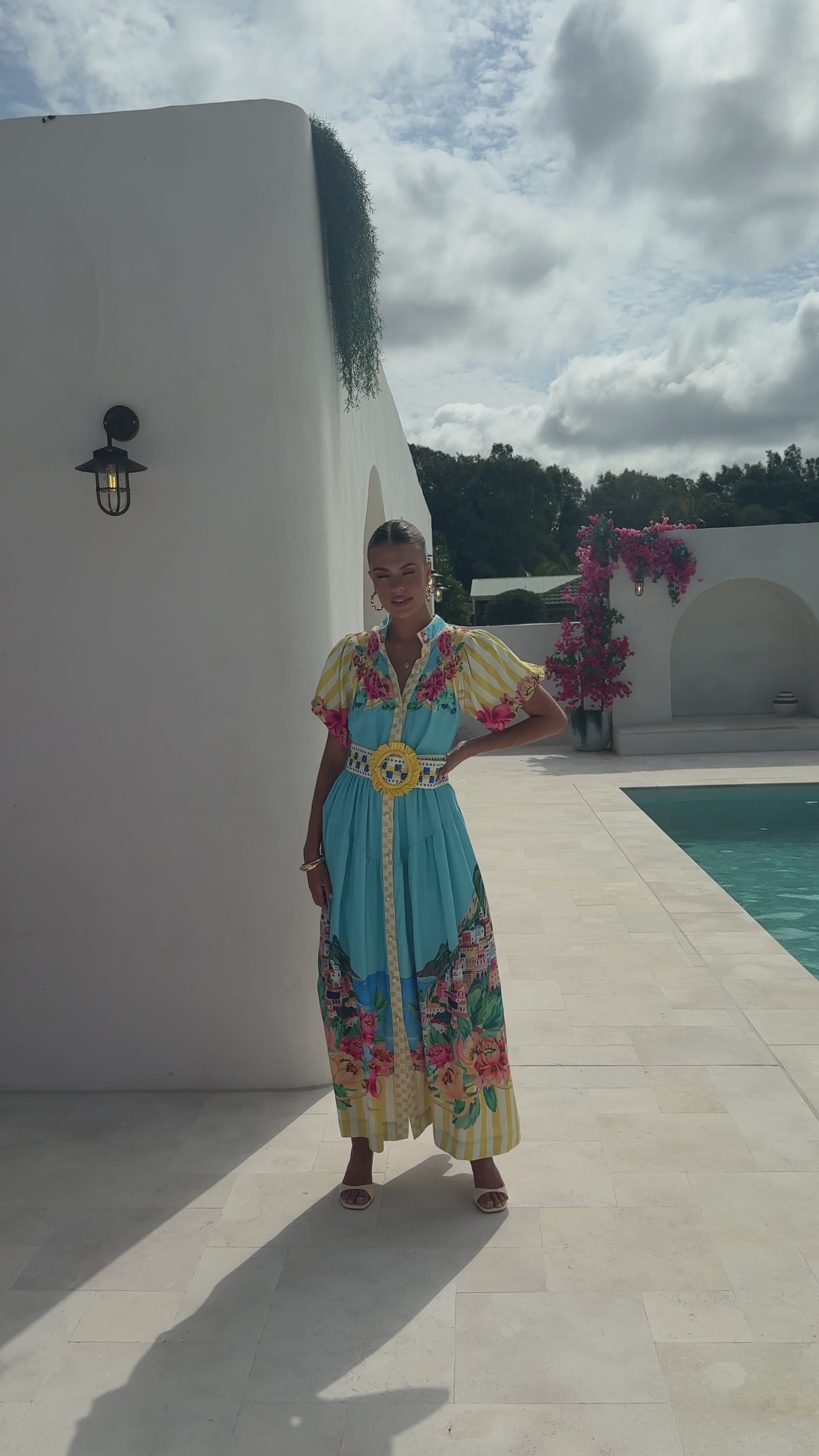 Load video: Bloom Maxi Dress - Positano Blue - Billy J