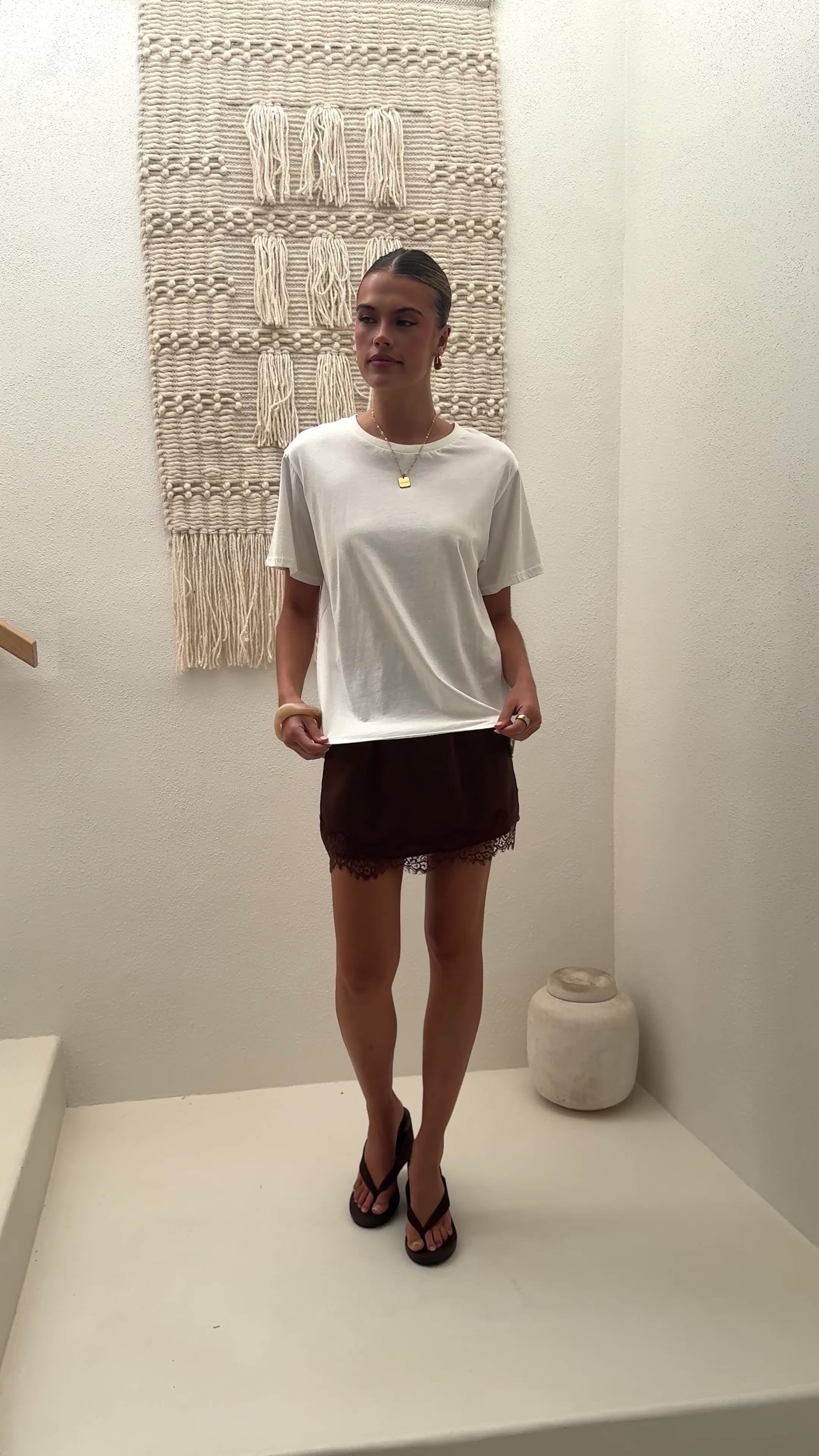 Load video: Elizabella Lace Mini Skirt - Chocolate - Billy J