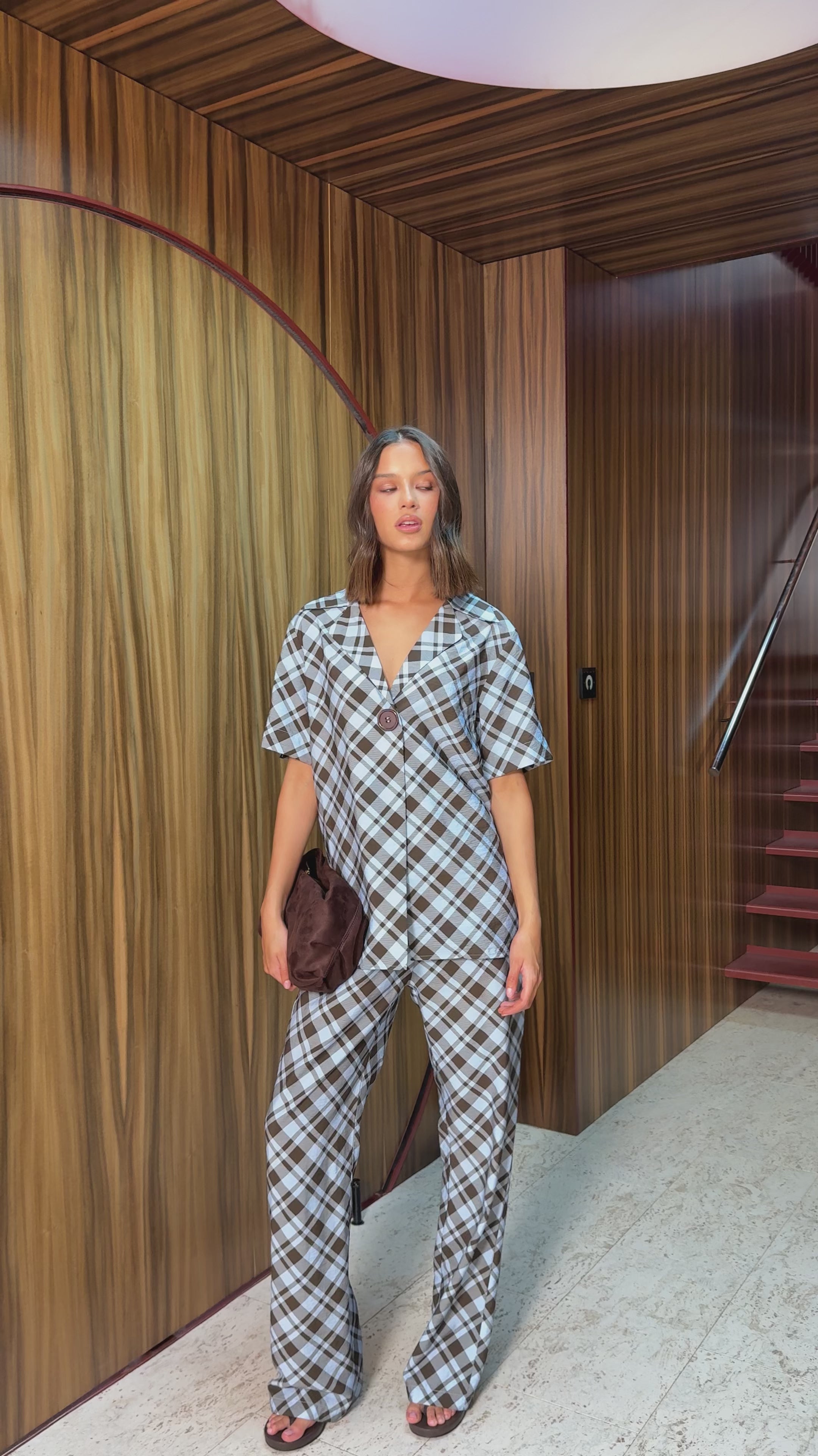 Load video: Imogen Button Pants - Chocolate/Blue Plaid - Billy J