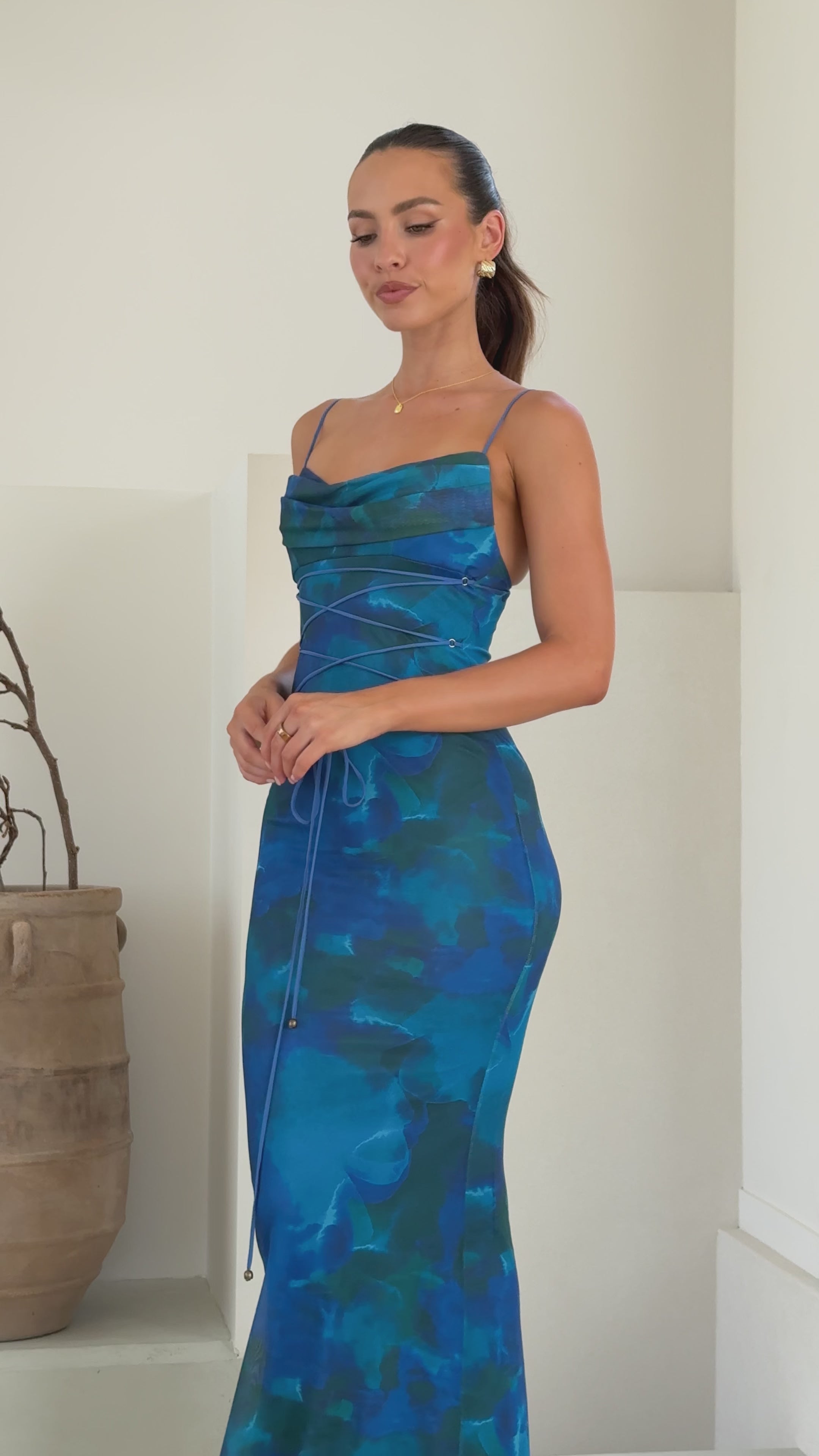 Load video: Hanne Maxi Dress - Blue Print - Billy J