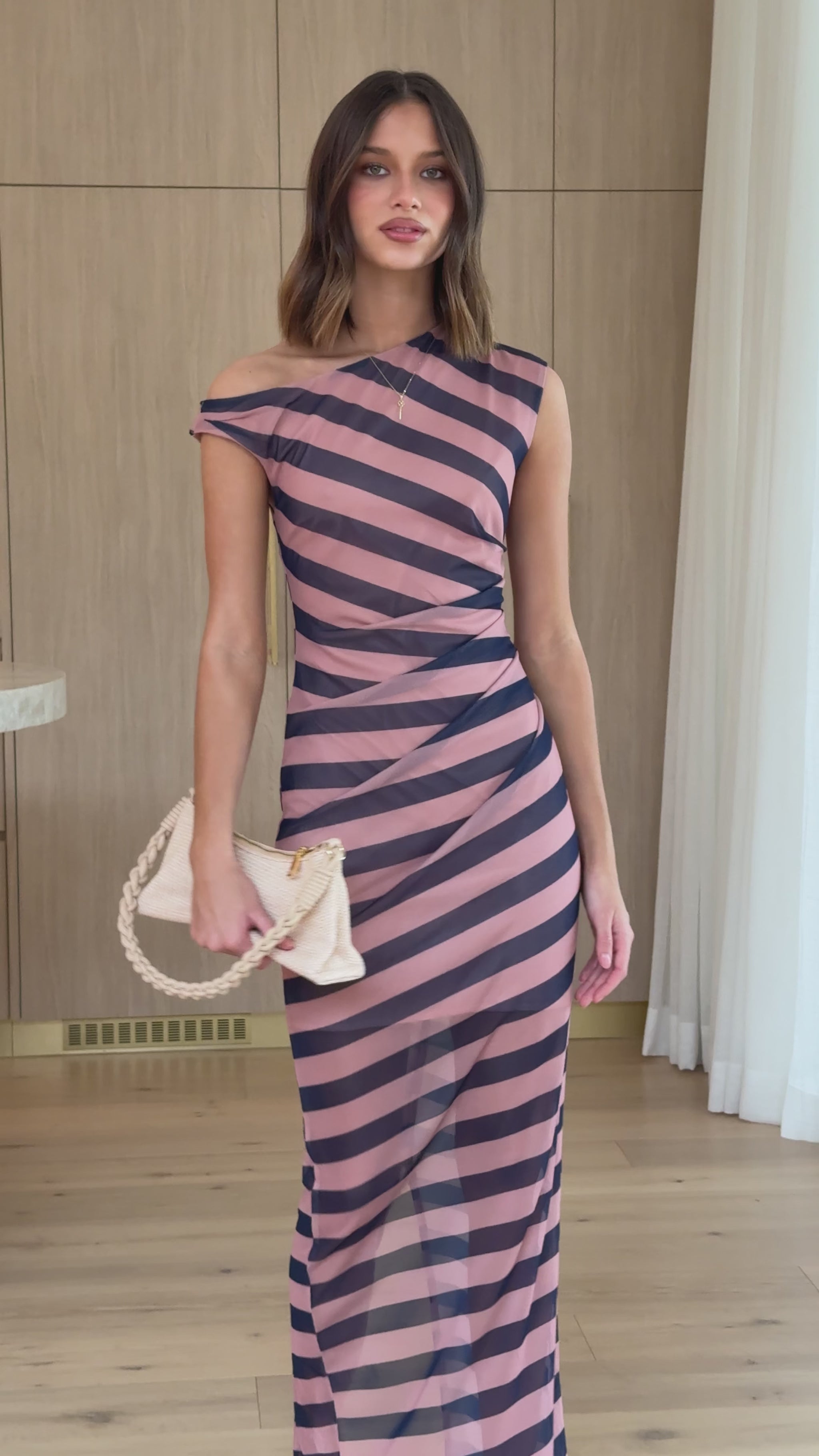 Lilani Mesh Maxi Dress - Navy Stripe - Billy J
