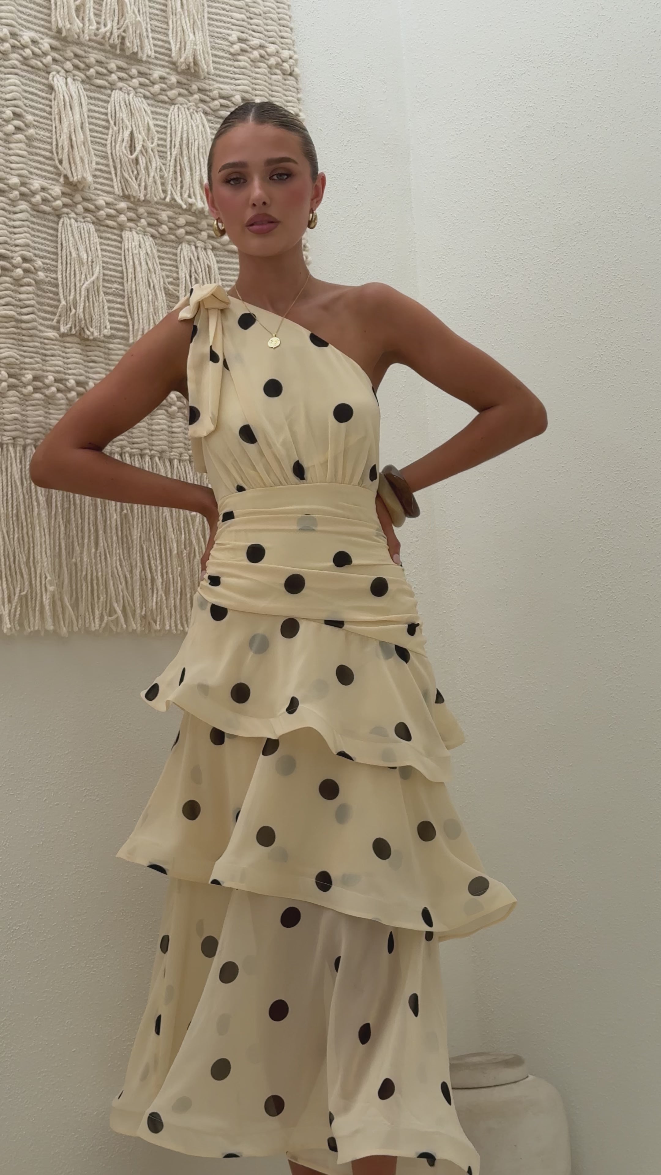 Load video: Cassandra Maxi Dress - Cream/Black Polka Dot - Billy J