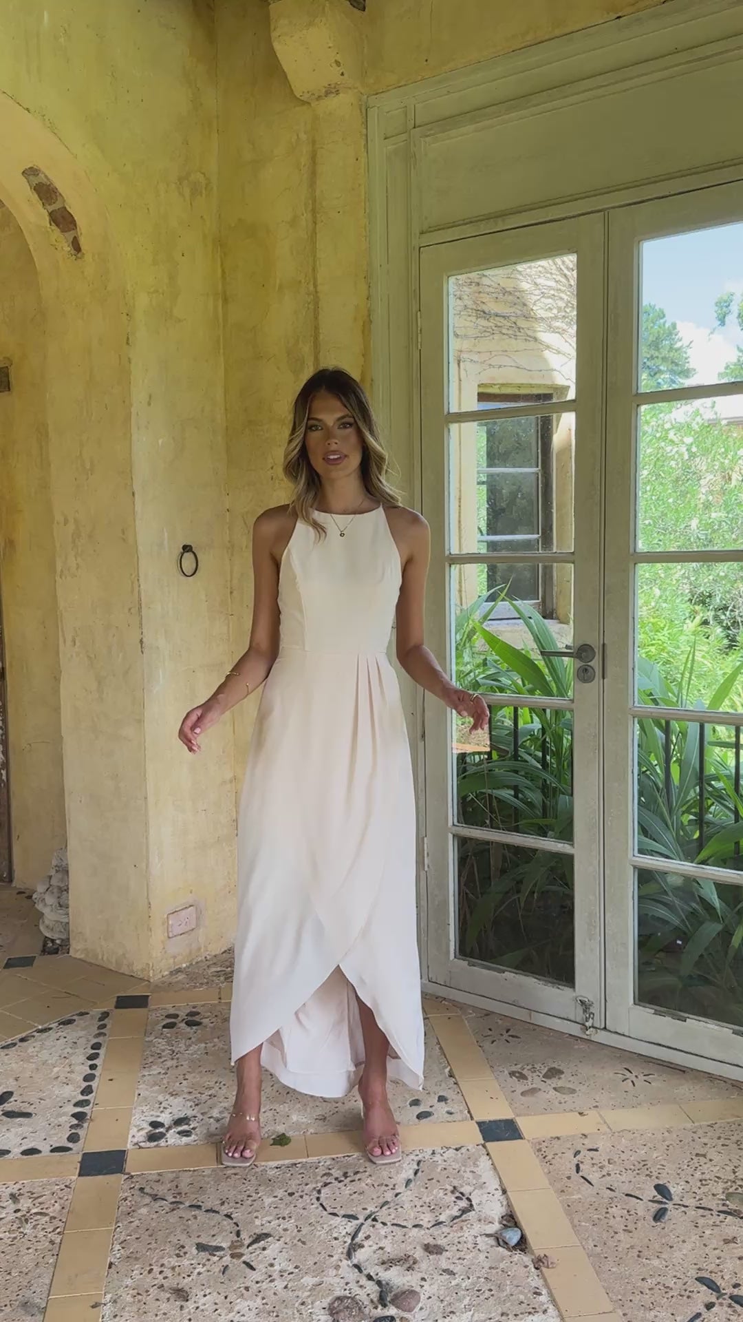 Load video: Genevieve Boat Neck Maxi Dress - Ivory - Billy J