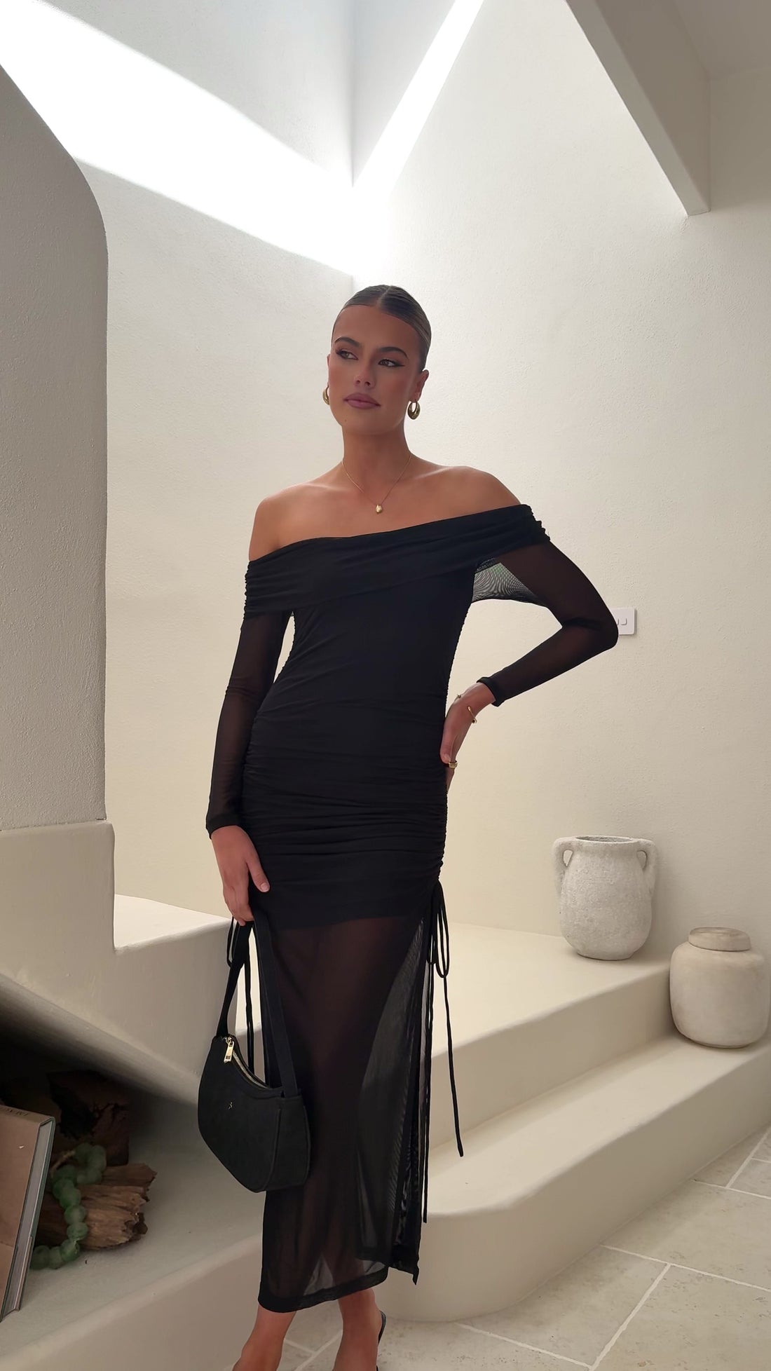 Isadora Off Shoulder Maxi Dress - Black - Billy J