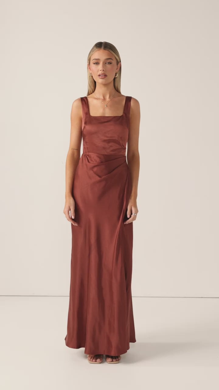 Load video: Alaria Maxi Dress - Rust - Billy J