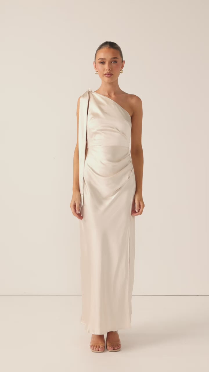 Halle One Shoulder Maxi Dress - Champagne - Billy J