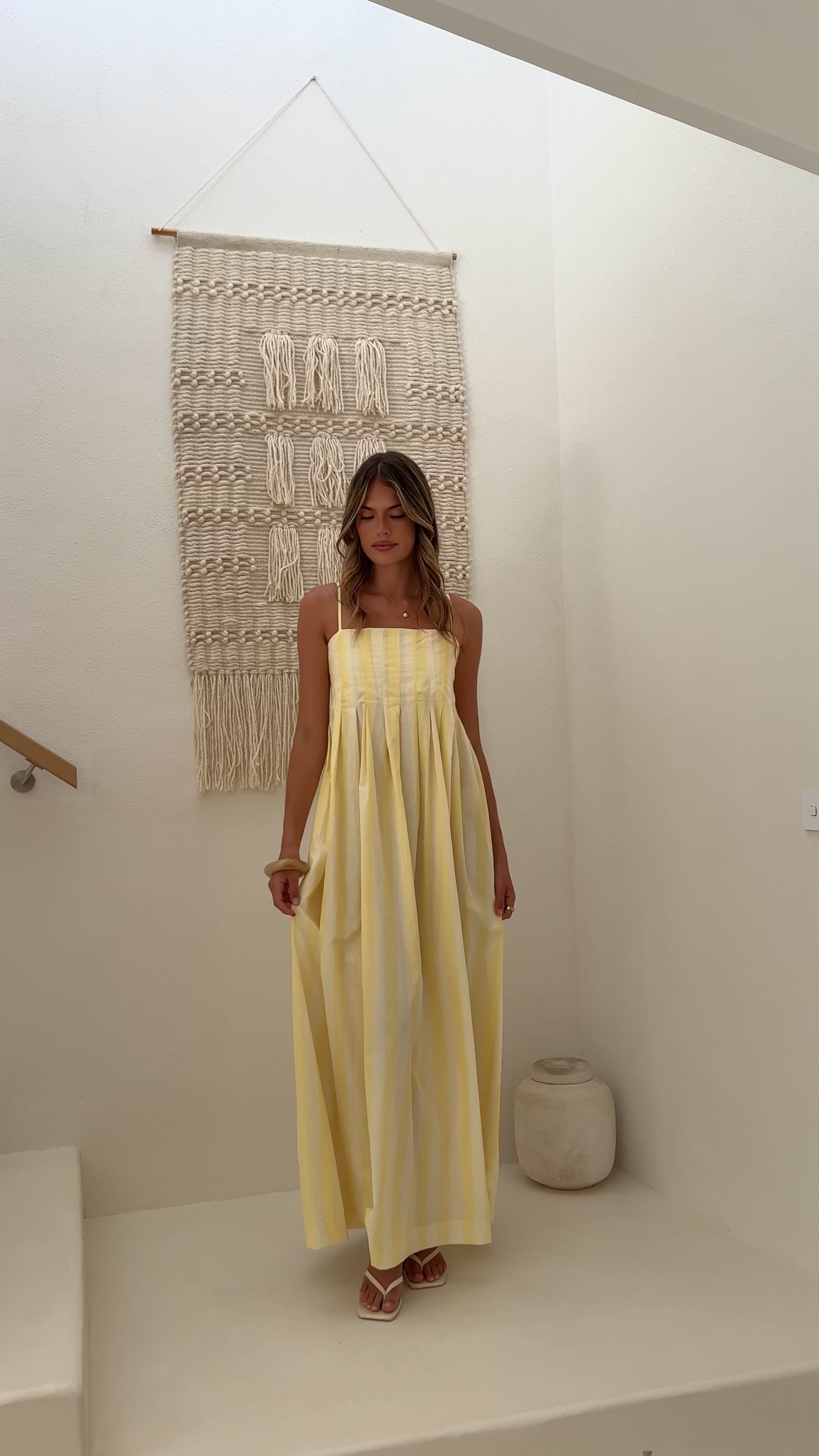 Load video: Pippa Maxi Dress - Yellow Stripe - Billy J
