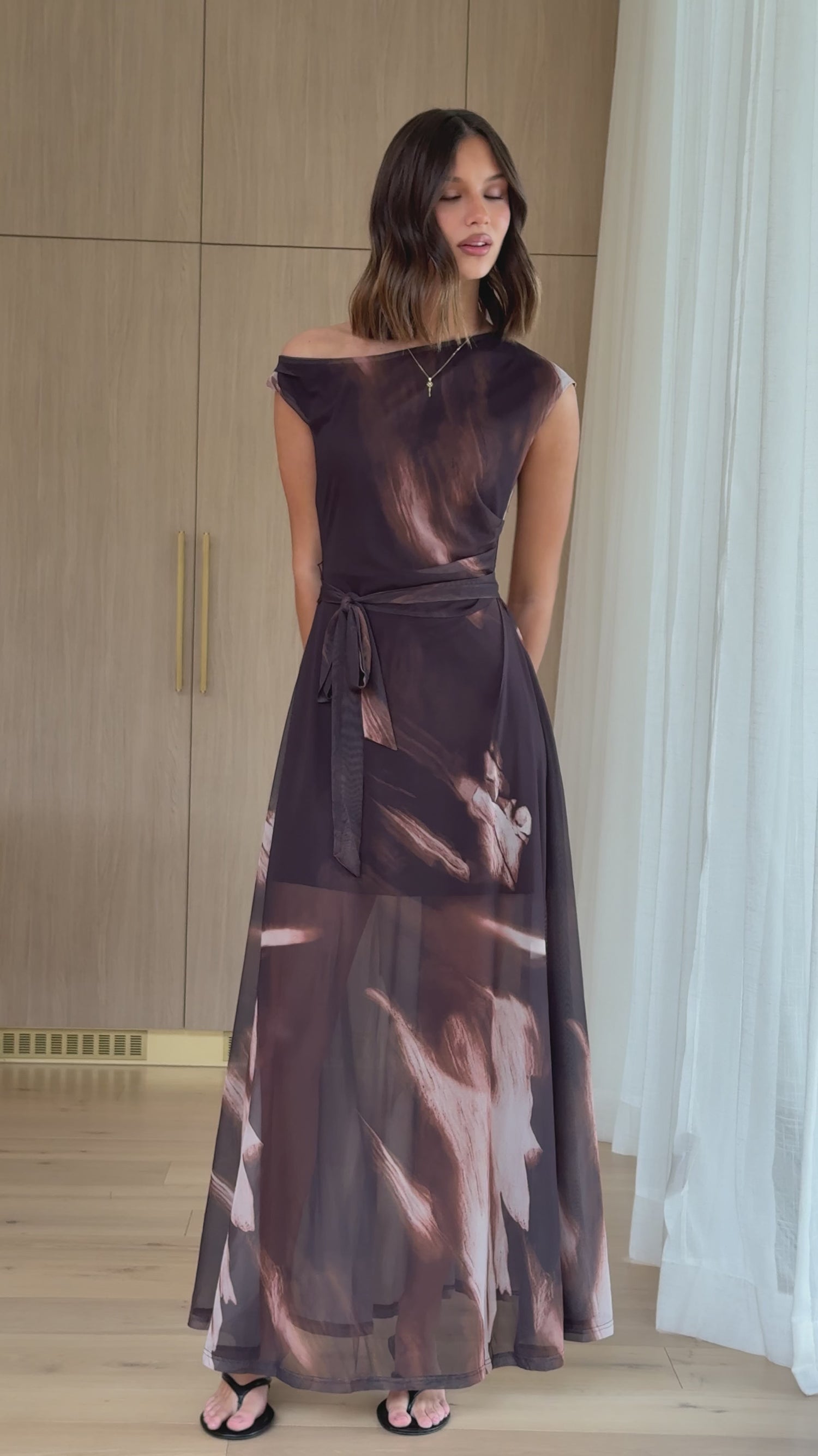 Gemma Sheer Maxi Dress - Cocoa Ochre - Billy J
