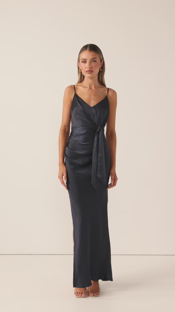 Yasmeen Tie Front Maxi Dress - Navy - Billy J