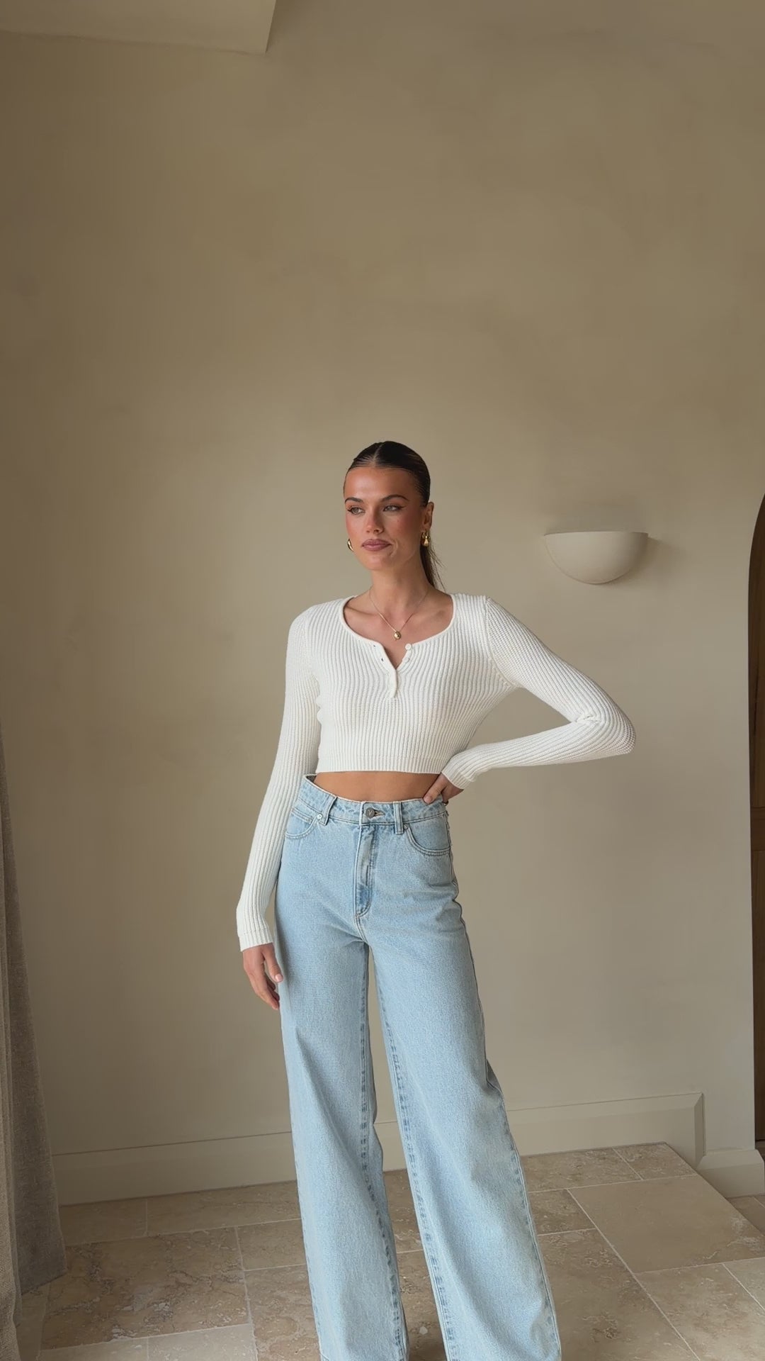 Lacy Long Sleeve Top - White - Billy J