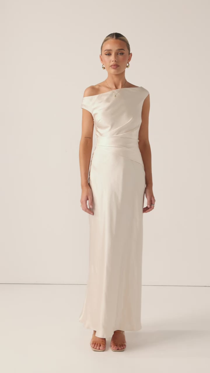 Auria Off Shoulder Maxi Dress - Champagne - Billy J