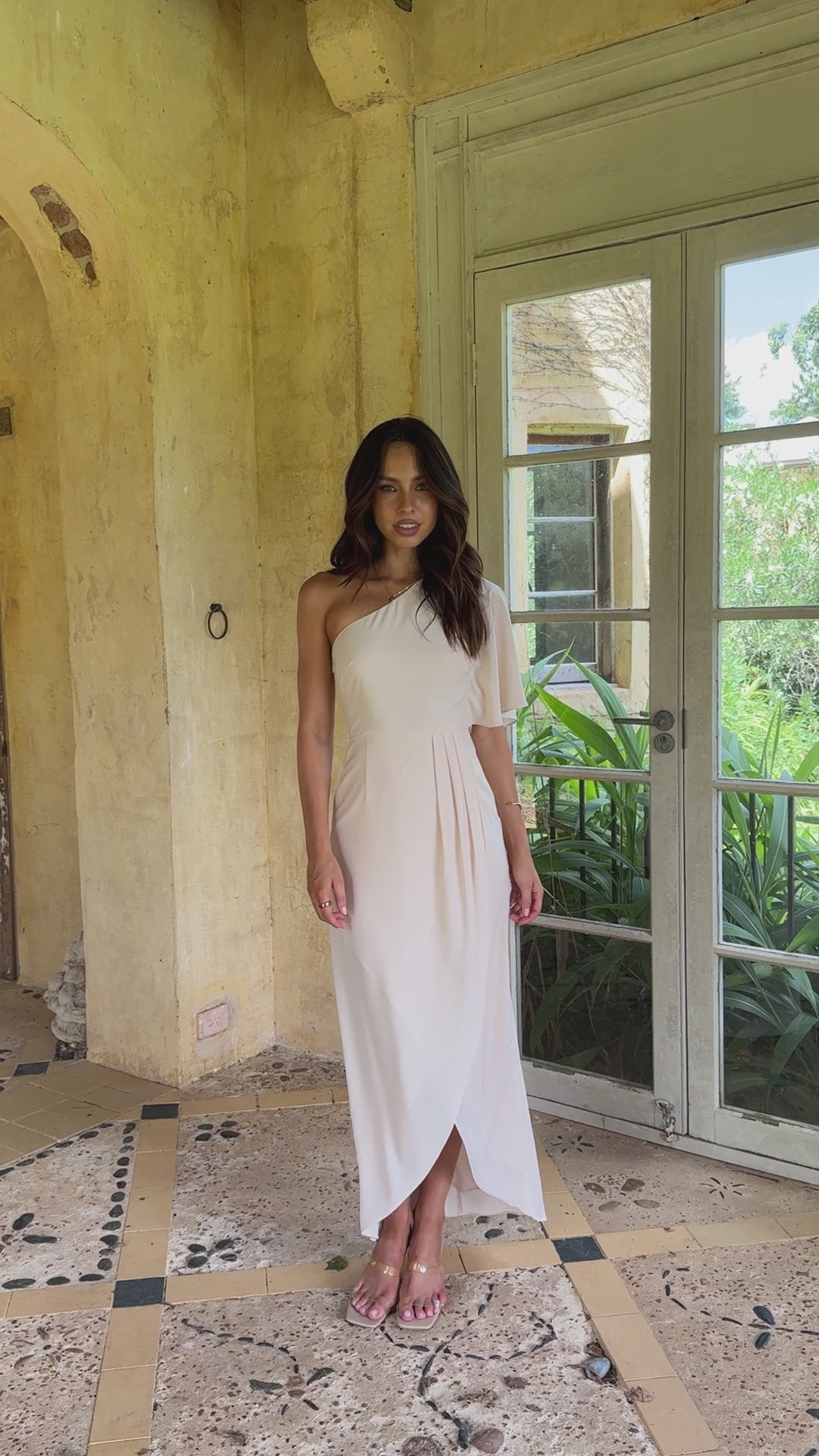 Emma One Sleeve Maxi Dress - Ivory - Billy J