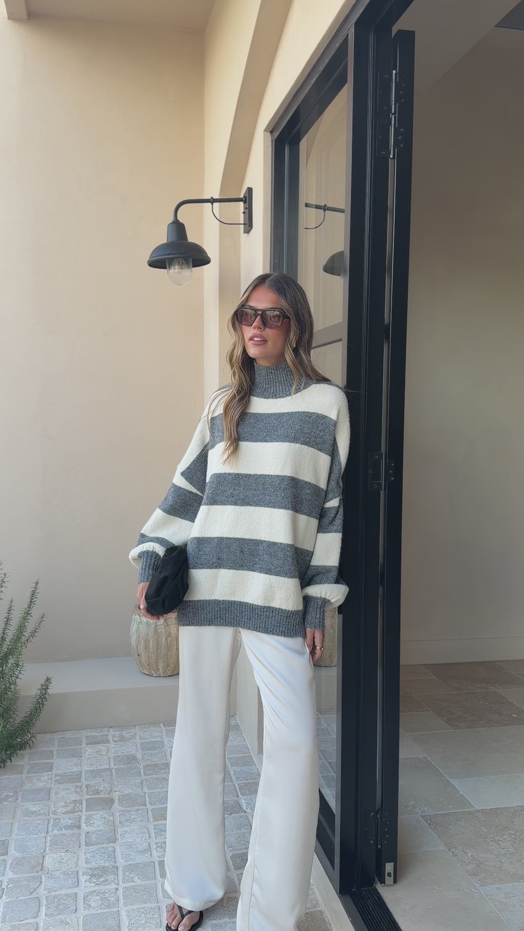 Harita Knitted Sweater - Grey/Cream Stripe - Billy J