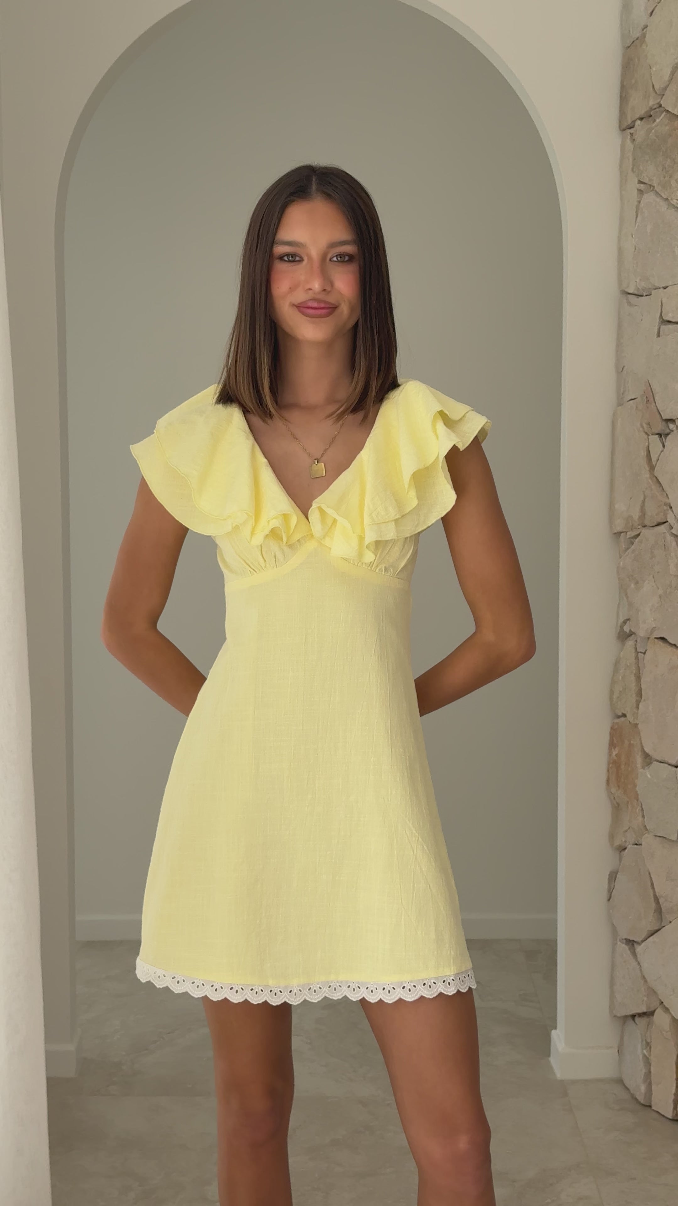 Load video: Hattie Mini Dress - Yellow