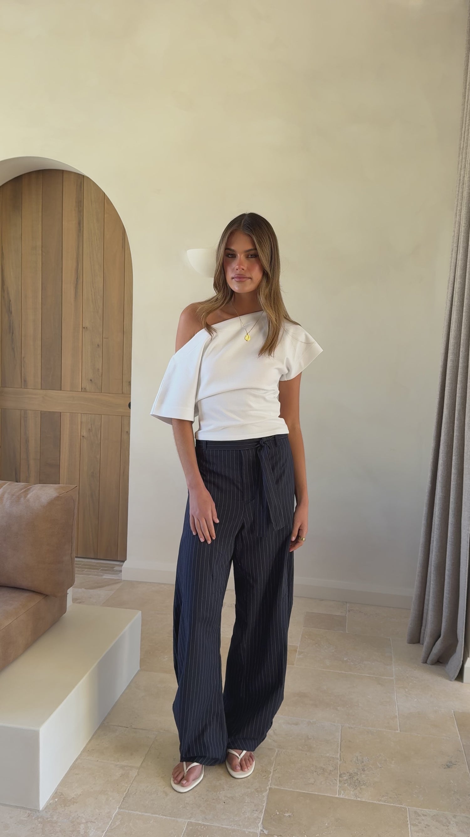 Audrey Pinstripe Tapered Pant - Navy - Billy J
